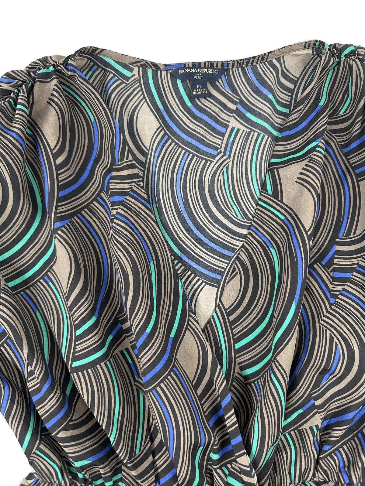Banana Republic Retro Abstract Print Blouse in Black Blue Green