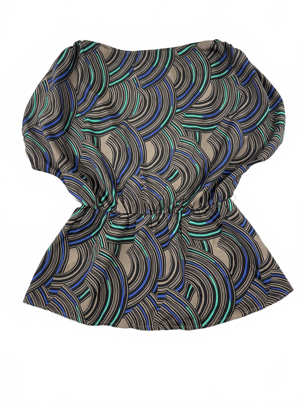 Banana Republic Retro Abstract Print Blouse in Black Blue Green