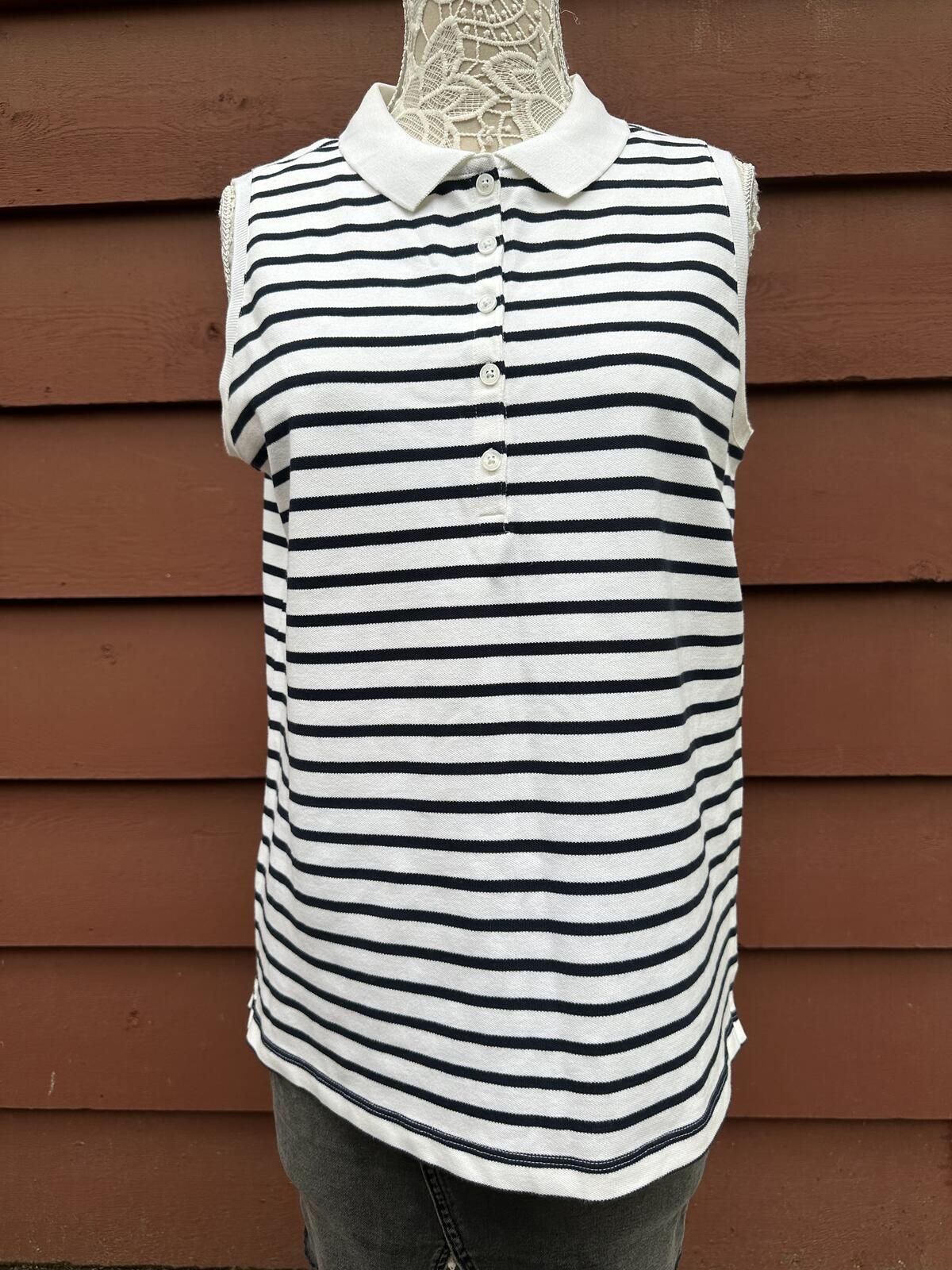 Lands' End Classic Striped Sleeveless Polo Shirt