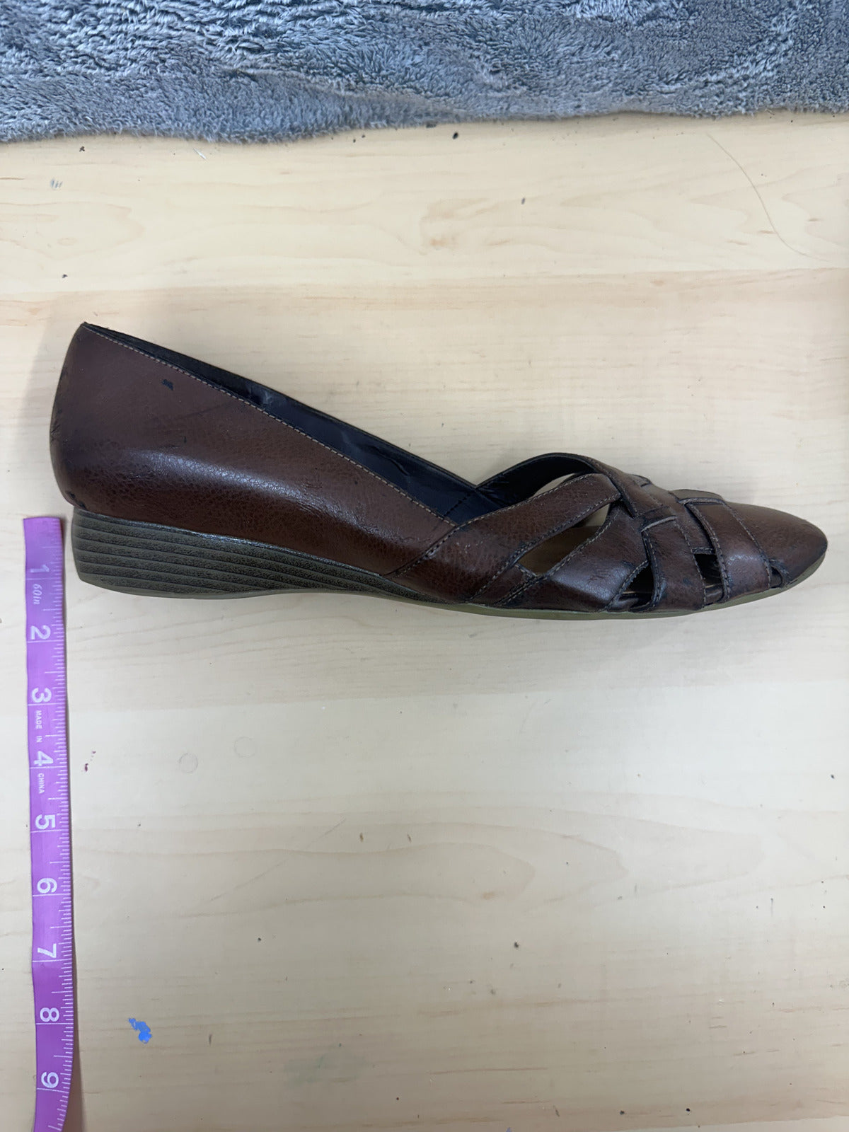 LifeStride Faux Leather Woven Brown Flats Casual Wedges