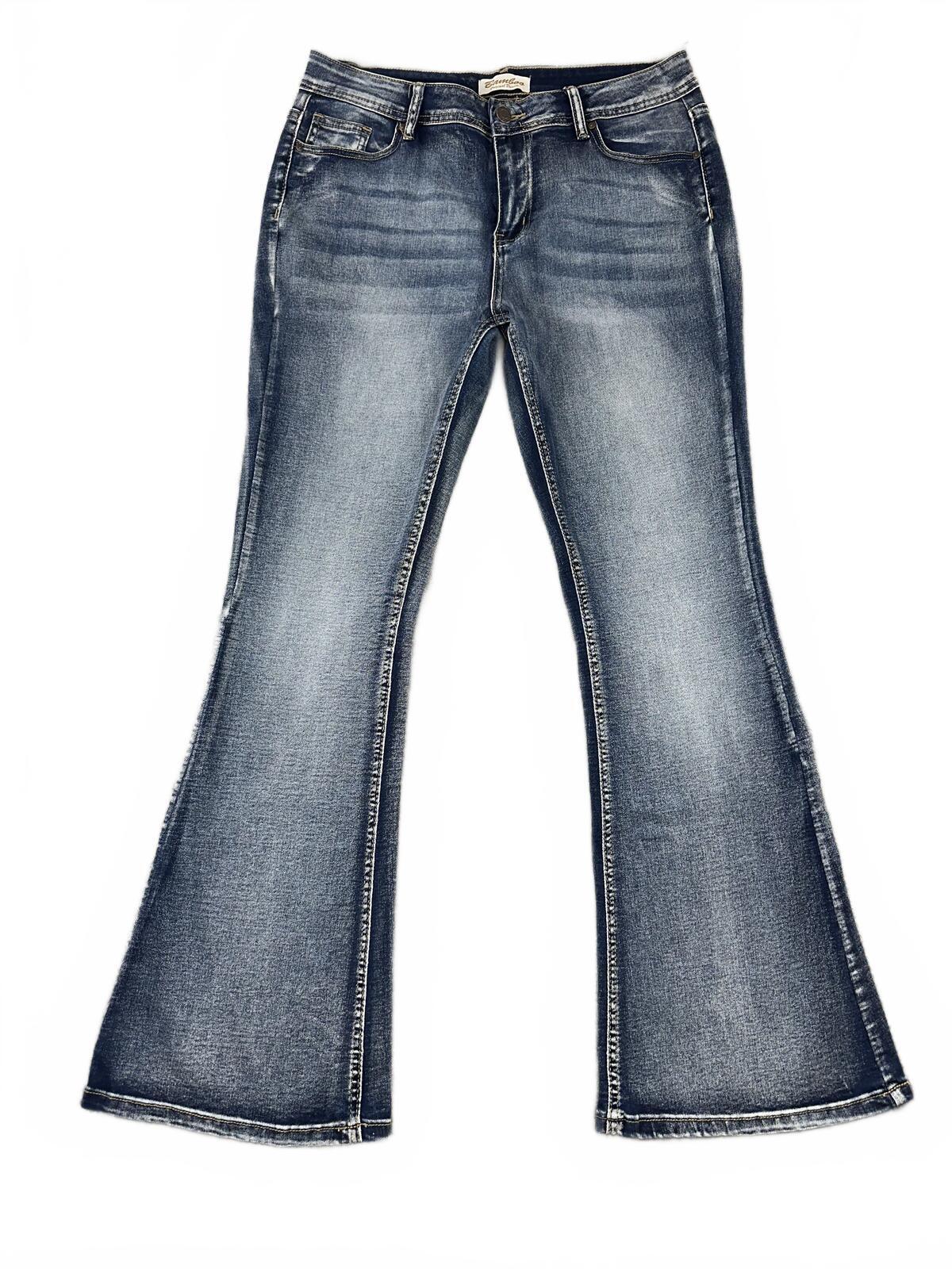 Bamboo Vintage Flared Denim Jeans Retro 70s Boho Chic Classic Blue
