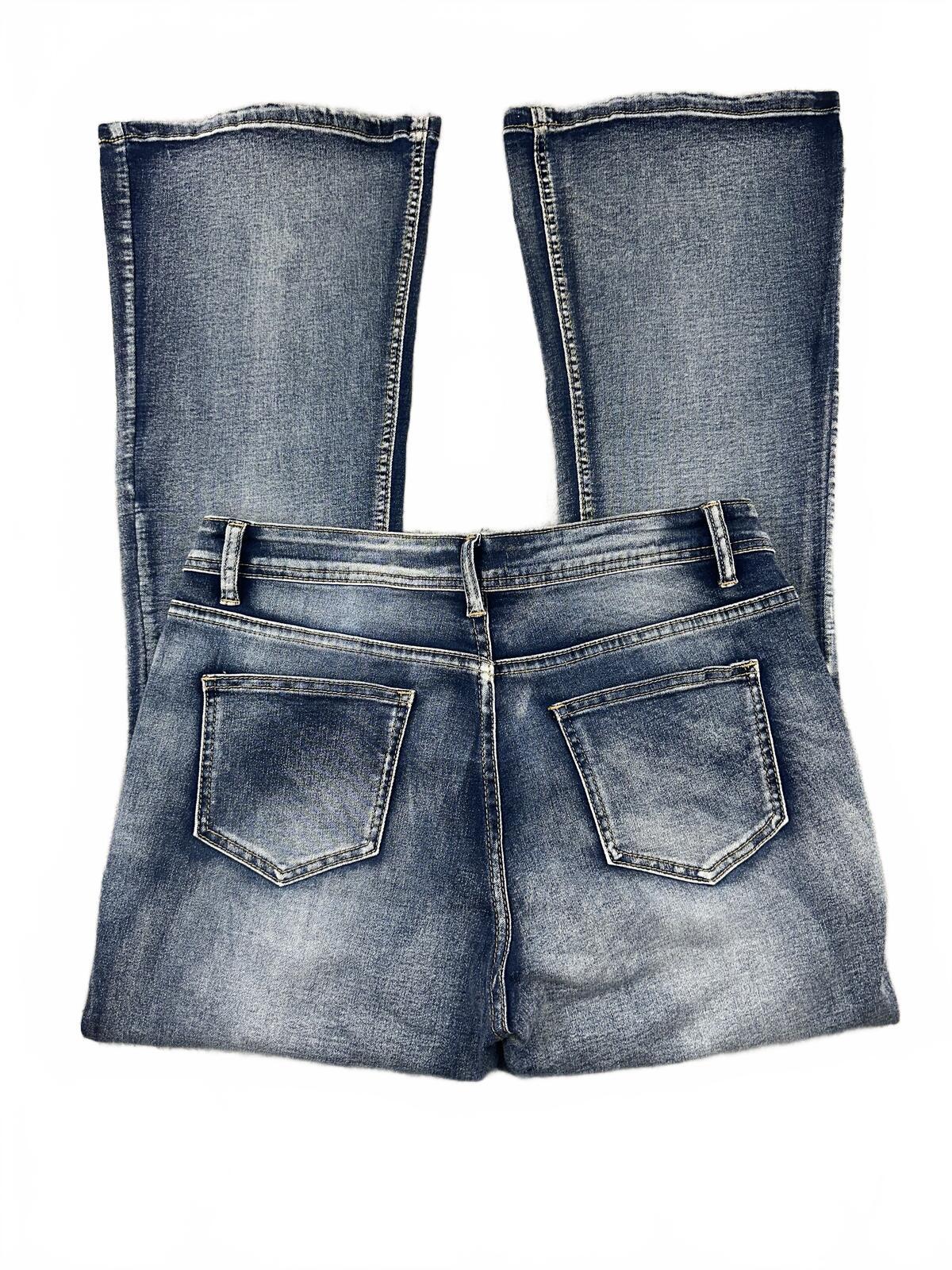 Bamboo Vintage Flared Denim Jeans Retro 70s Boho Chic Classic Blue