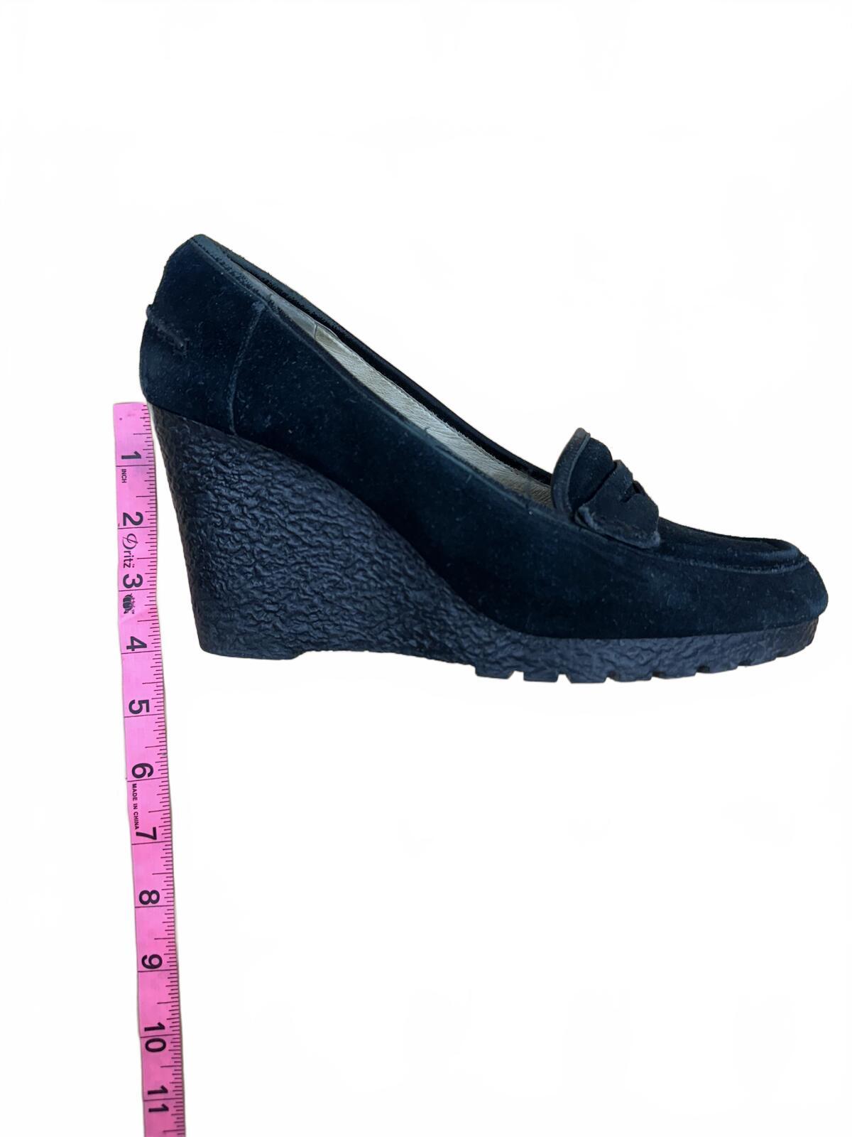 Michael Kors Black Suede Wedge Loafers Classic Vintage Preppy Office Y2K