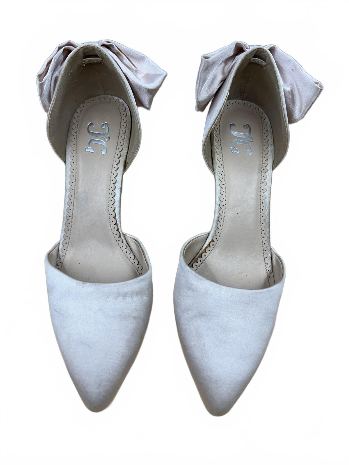 J.C. Elegant Cream Satin Bow Heels Formal Feminine Vintage Inspired Shoes