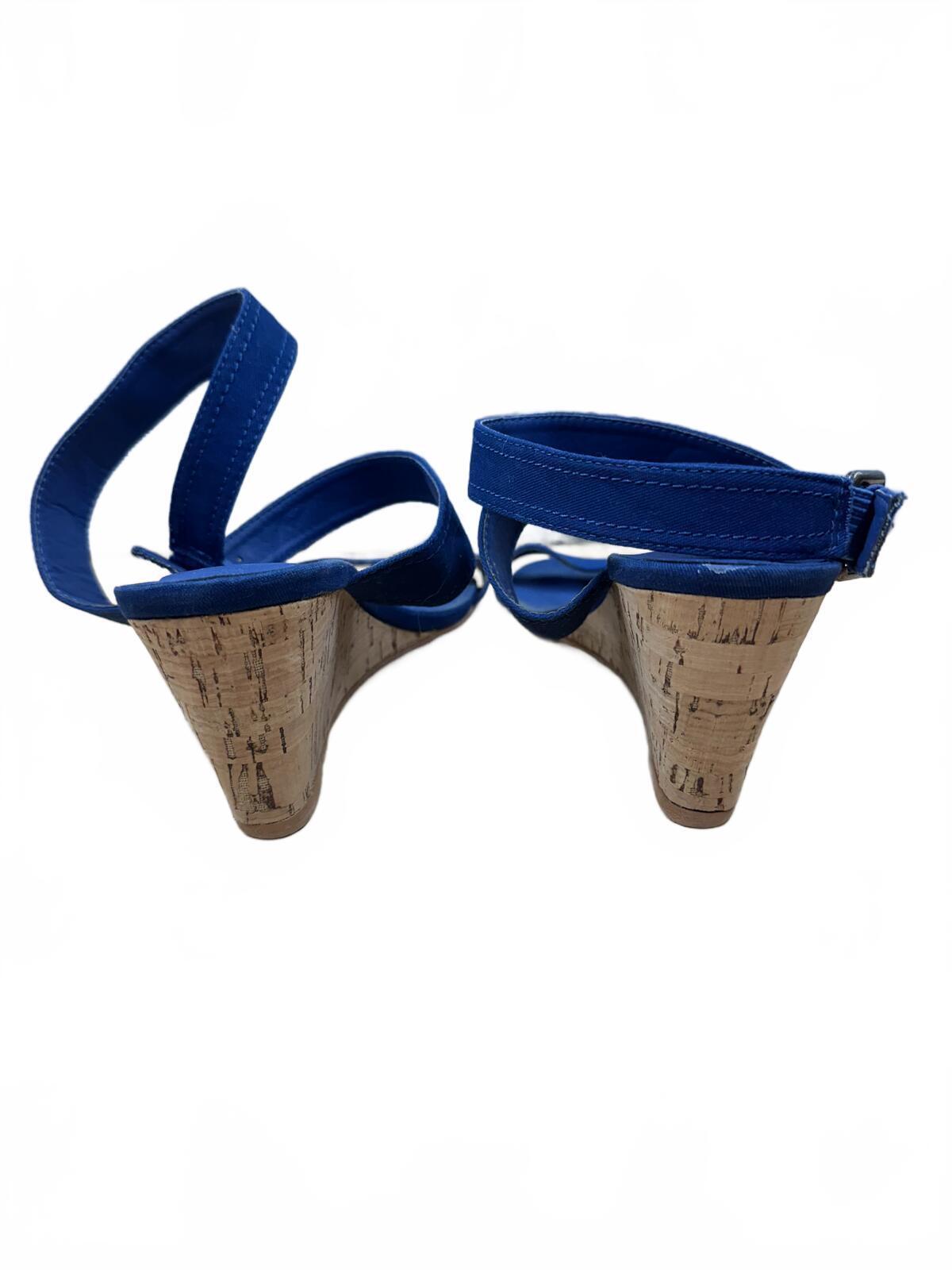 J.C. Blue Suede Wedge Sandals with Cork Heel Casual Summer