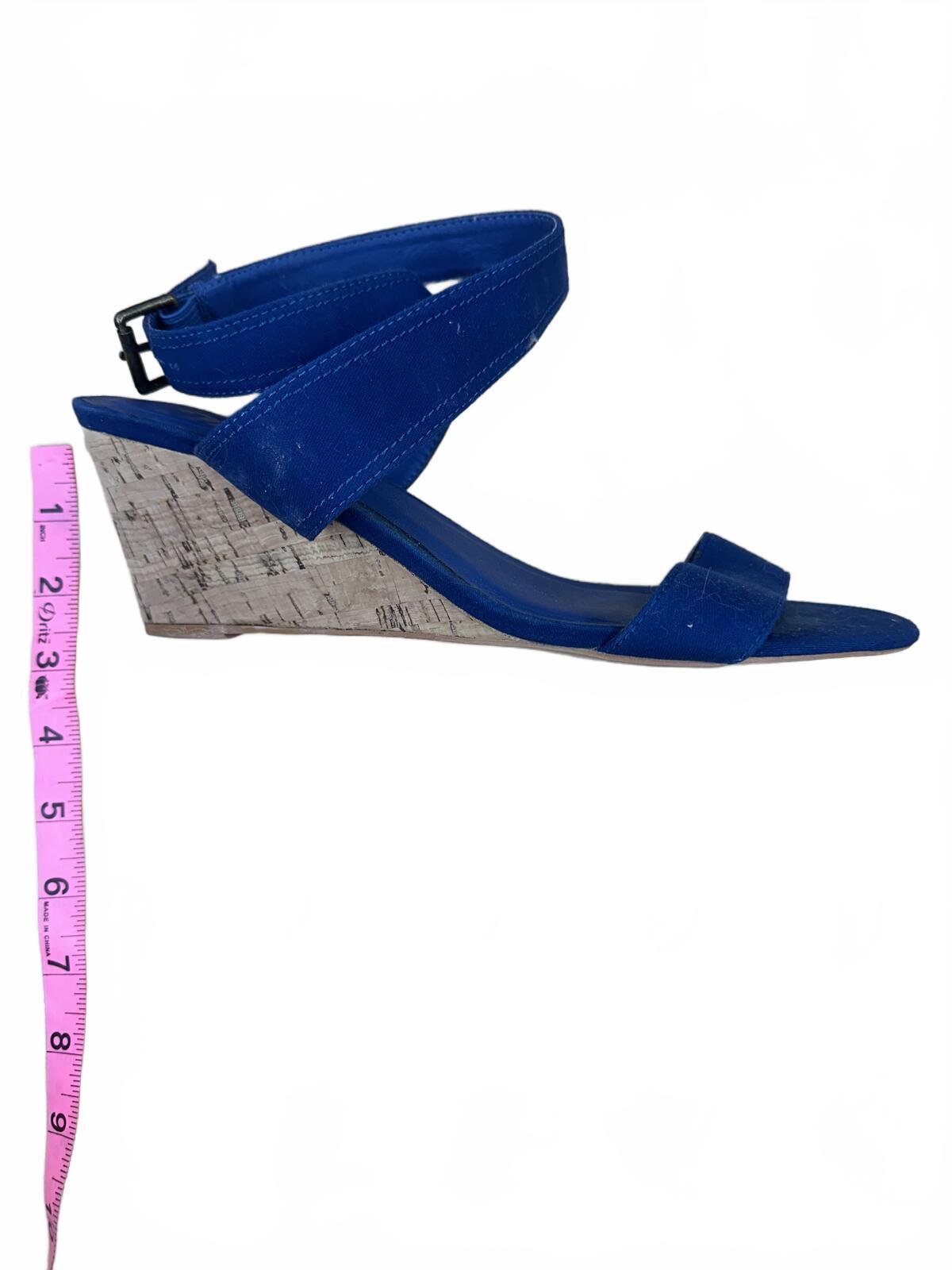 J.C. Blue Suede Wedge Sandals with Cork Heel Casual Summer