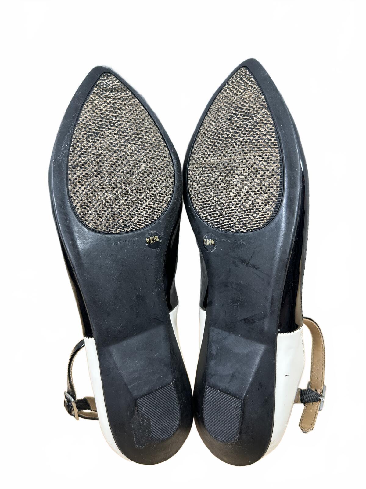 BCBG Patent Leather Colorblock Flats Black White Ankle Strap Minimalist