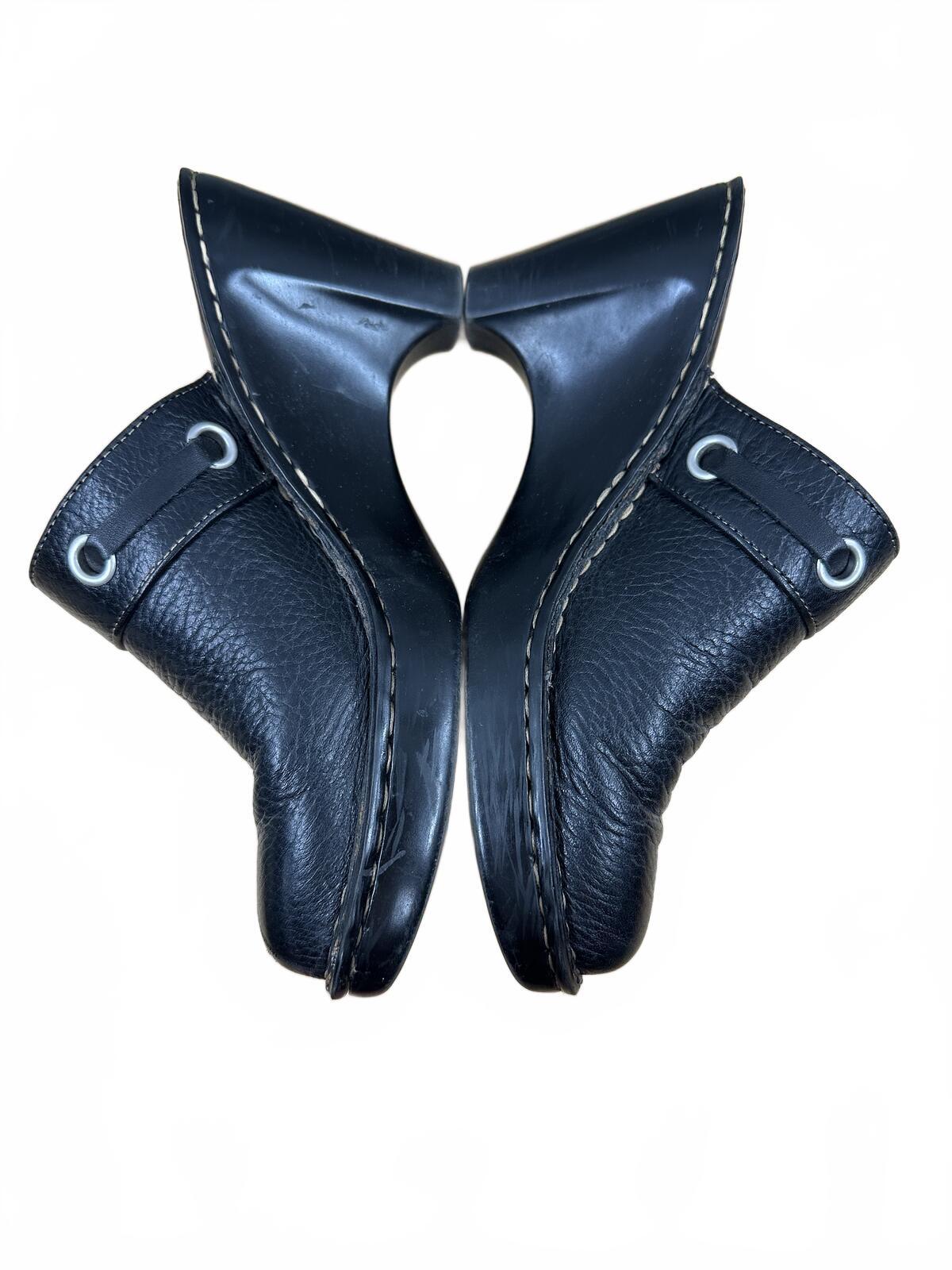 Born Black Leather Mule Heels Casual Chic Wedge Shoes