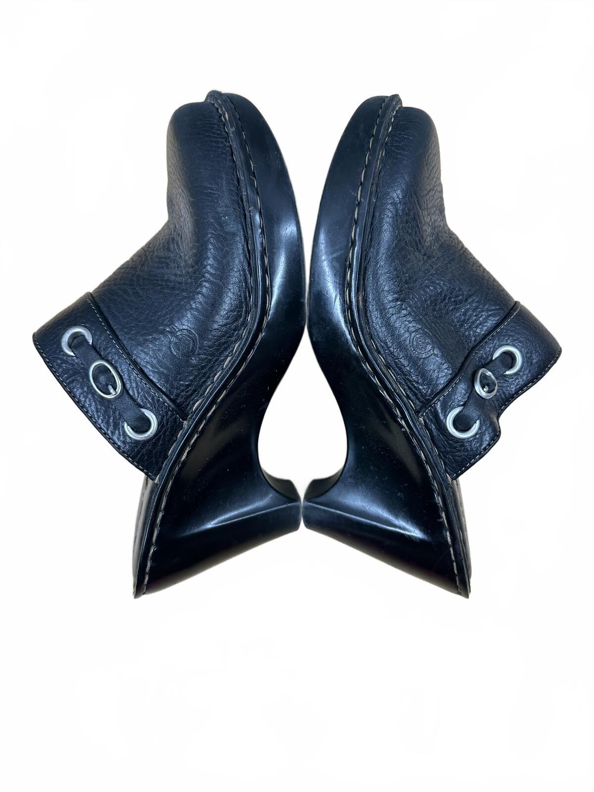Born Black Leather Mule Heels Casual Chic Wedge Shoes