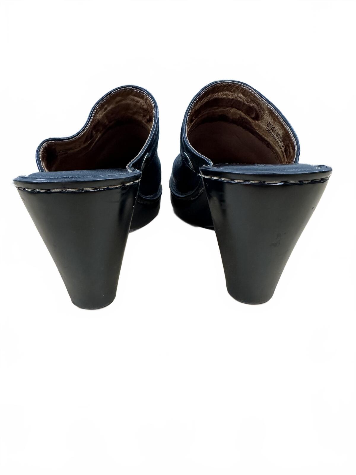 Born Black Leather Mule Heels Casual Chic Wedge Shoes