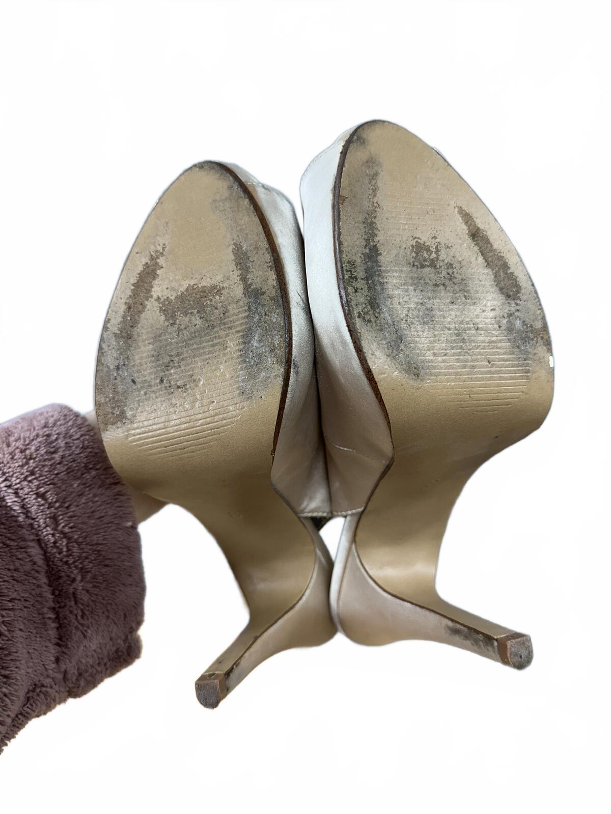 Kelly & Katie Champagne Peep Toe Slingback Heels Classic