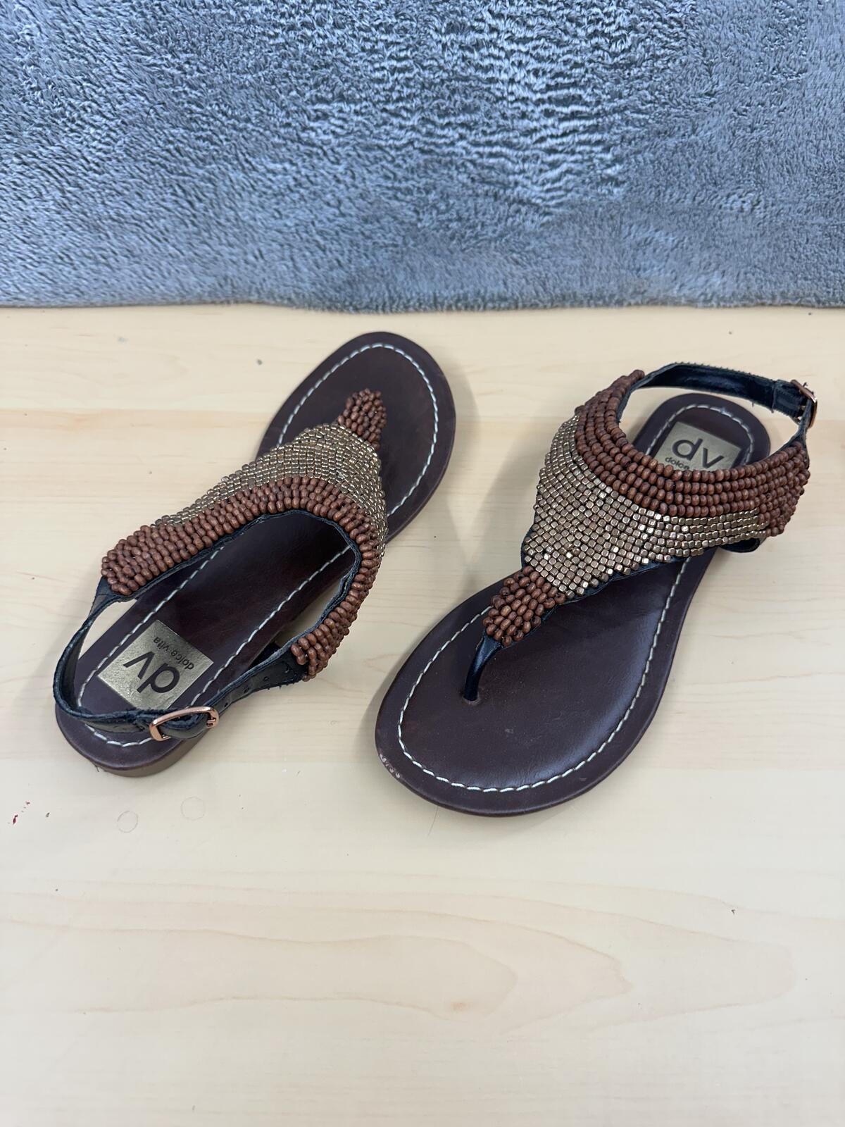 DV Dolce Vita Beaded Brown and Tan Sandals Bohemian Summer Casual Flat
