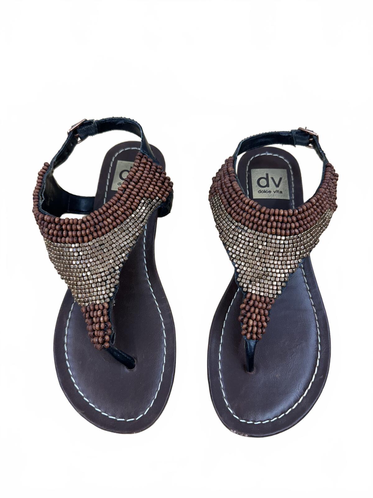 DV Dolce Vita Beaded Brown and Tan Sandals Bohemian Summer Casual Flat