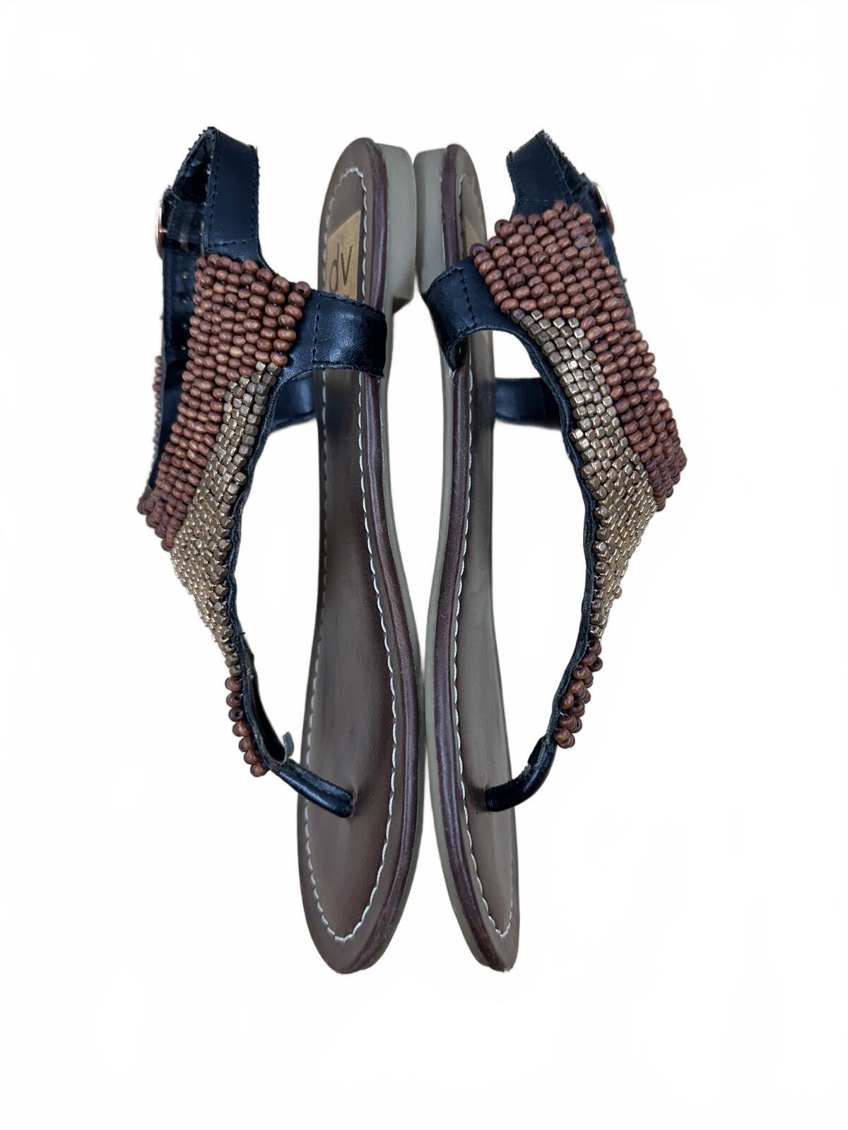 DV Dolce Vita Beaded Brown and Tan Sandals Bohemian Summer Casual Flat
