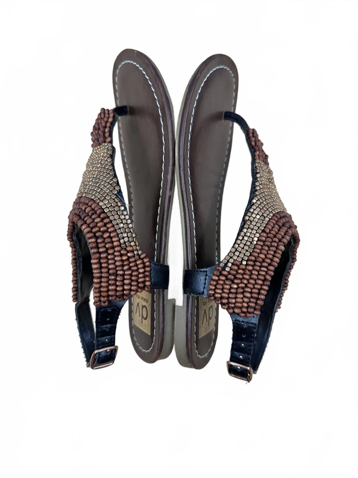 DV Dolce Vita Beaded Brown and Tan Sandals Bohemian Summer Casual Flat