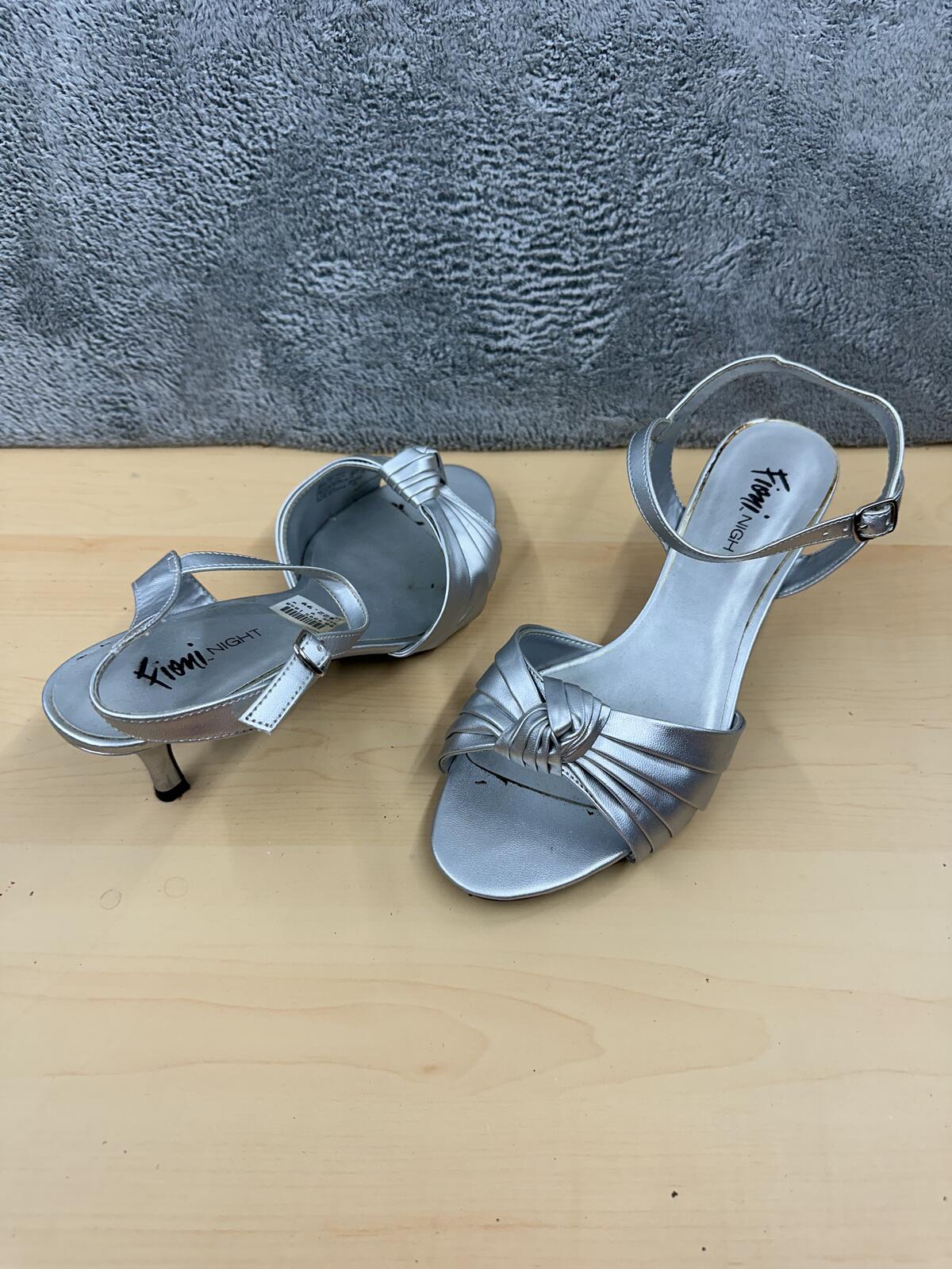 Fioni Night Silver Metallic Ankle Strap Heels Contemporary Y2K Party