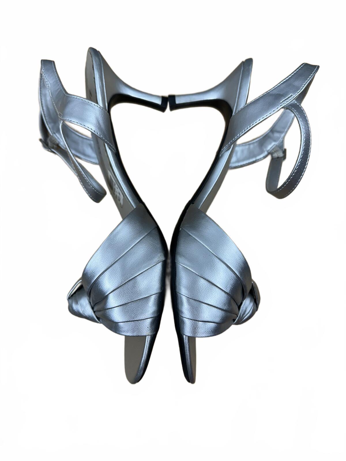 Fioni Night Silver Metallic Ankle Strap Heels Contemporary Y2K Party