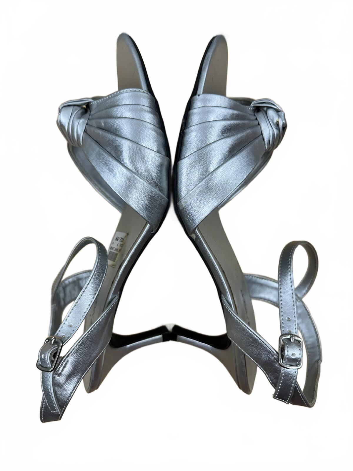 Fioni Night Silver Metallic Ankle Strap Heels Contemporary Y2K Party