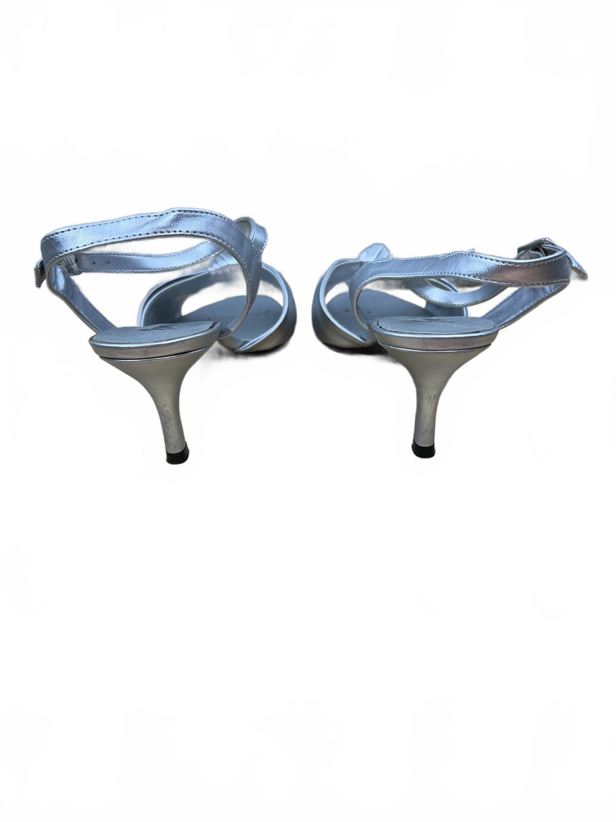 Fioni Night Silver Metallic Ankle Strap Heels Contemporary Y2K Party