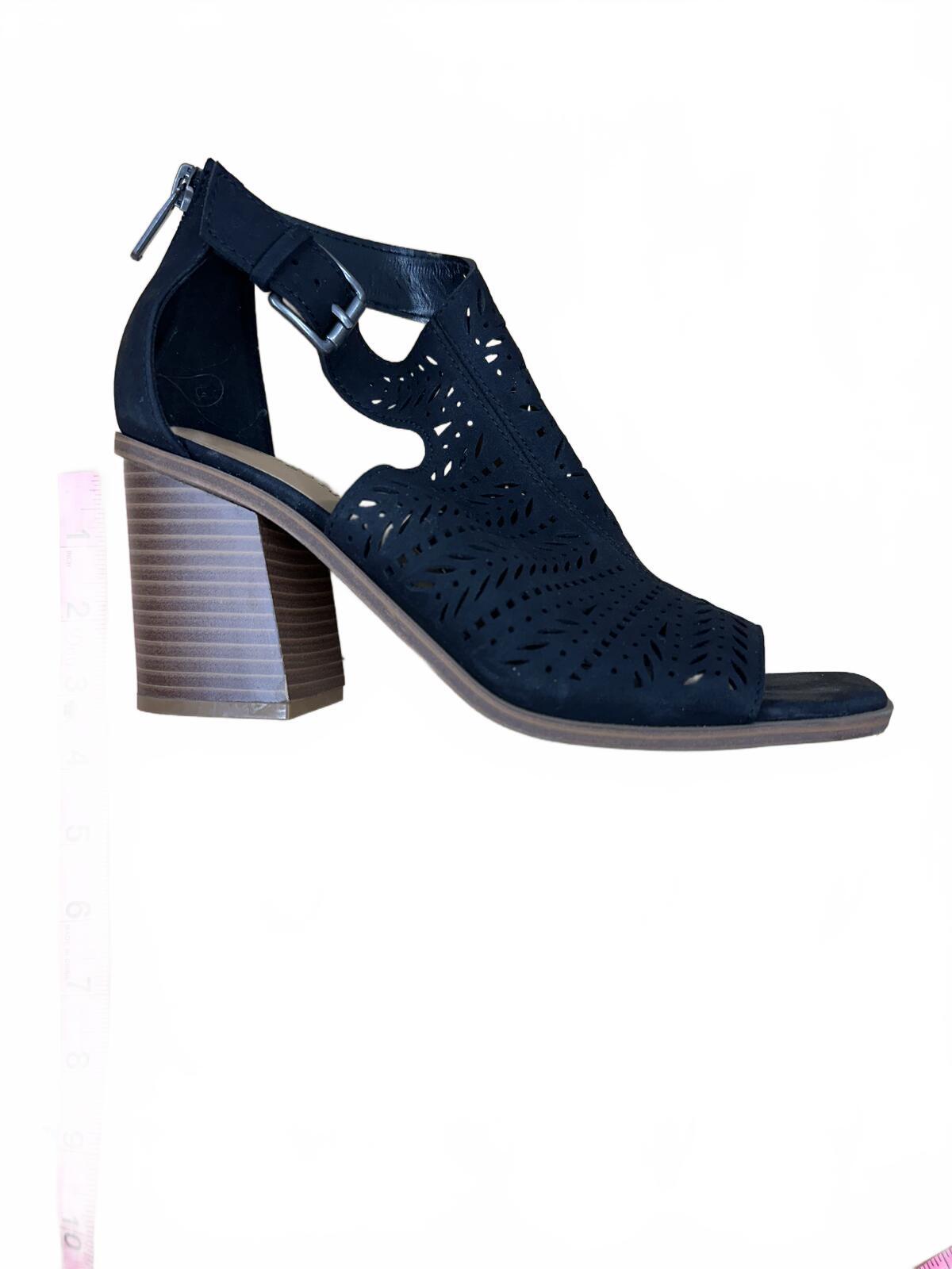 Indigo Rd. Black Laser Cut Block Heel Sandals Contemporary Bohemian