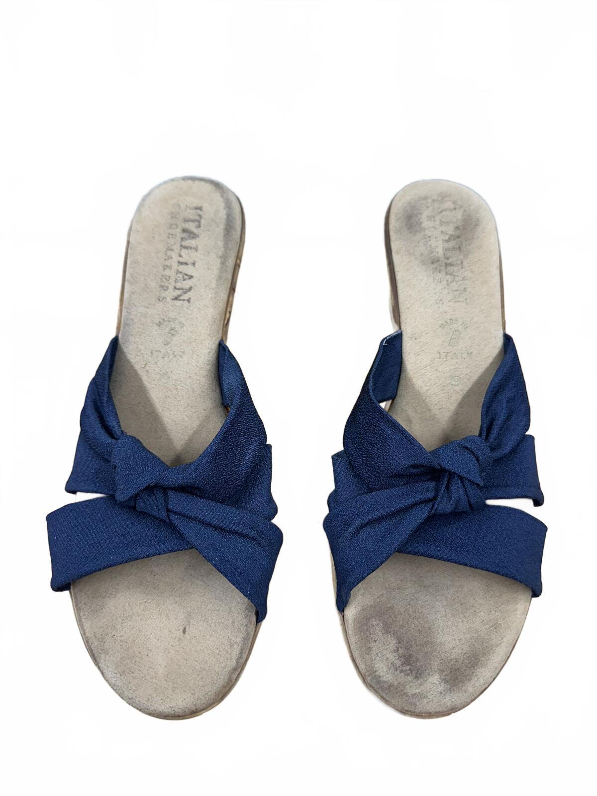 Italian Shoemakers Navy Blue Wedge Sandals with Knot Detail
