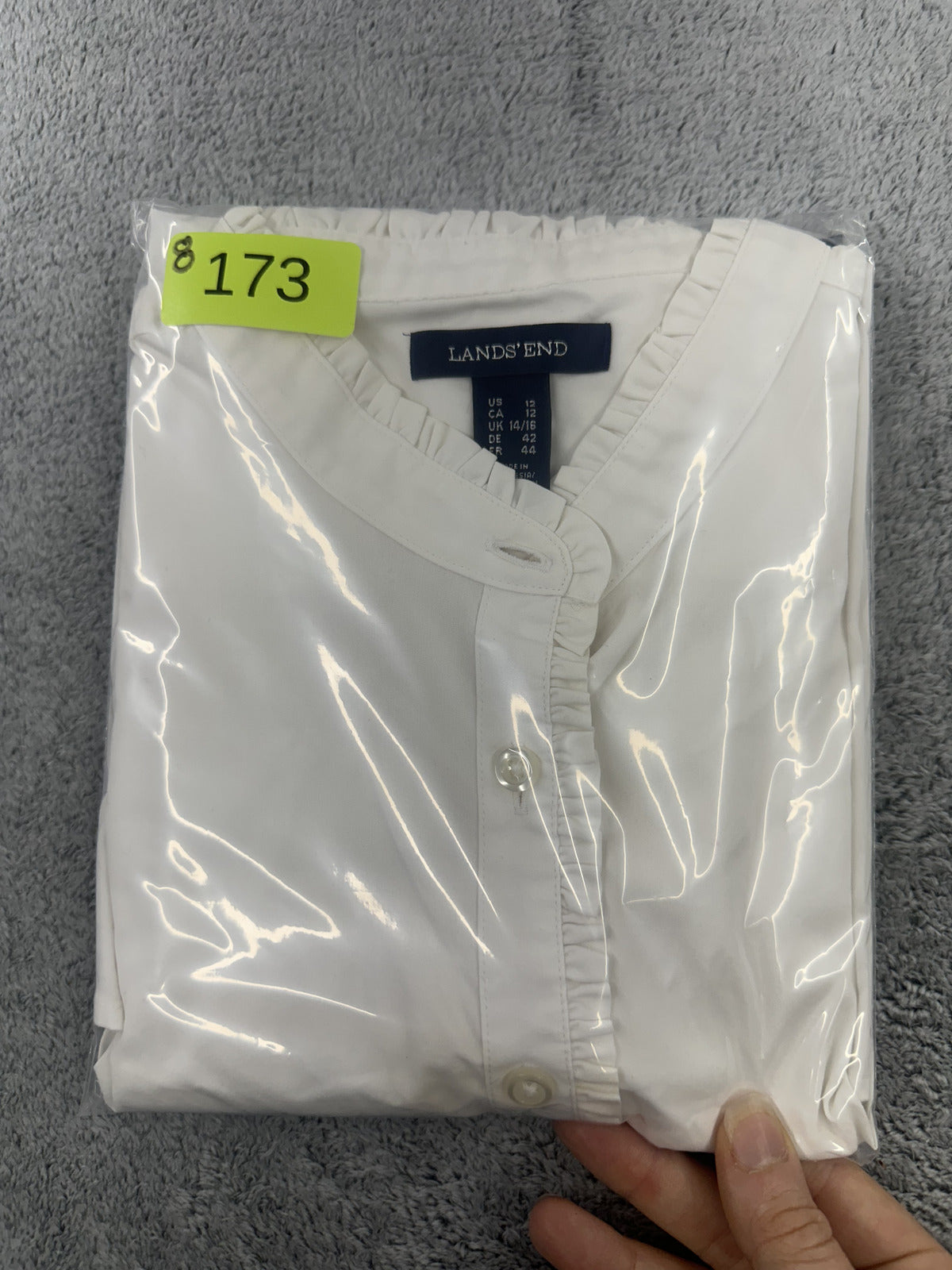 Lands' End White Sleeveless Button Up Shirt with Ruffle Collar