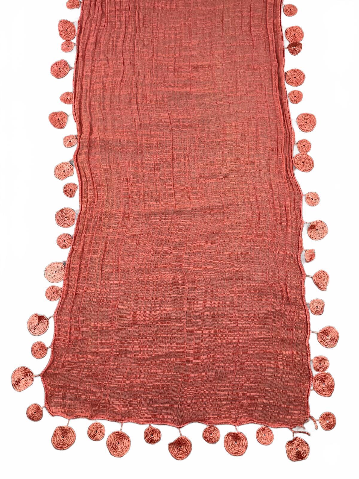 Charming Charlie Bohemian Coral Pink Crochet Trim Scarf