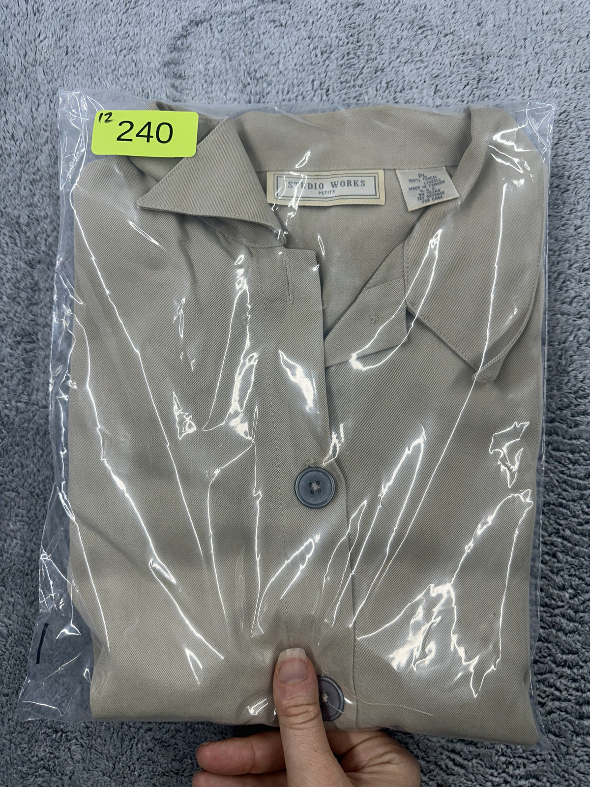 Studio Works Petite Taupe Boxy Cropped Button Front Collared Top