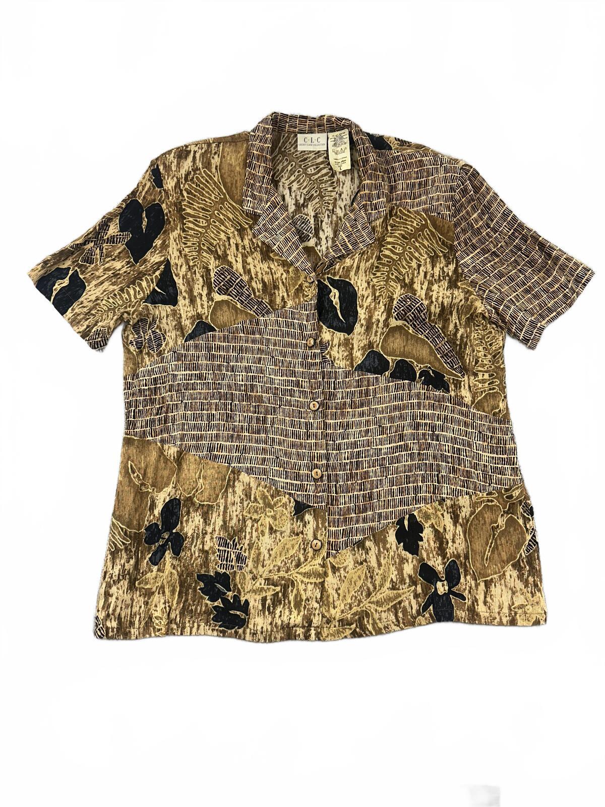 C.L.C Cricket Lane Collection Vintage Bohemian Patchwork Short Sleeve Button Up