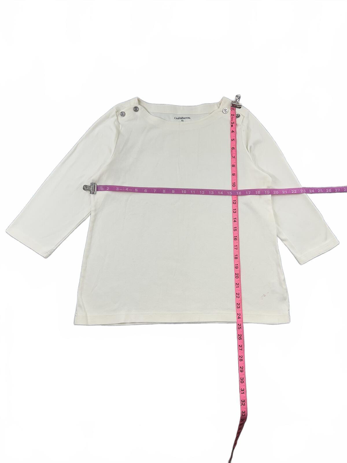 Croft & Barrow White Knit Top with Button Shoulder Detail Classic Casual