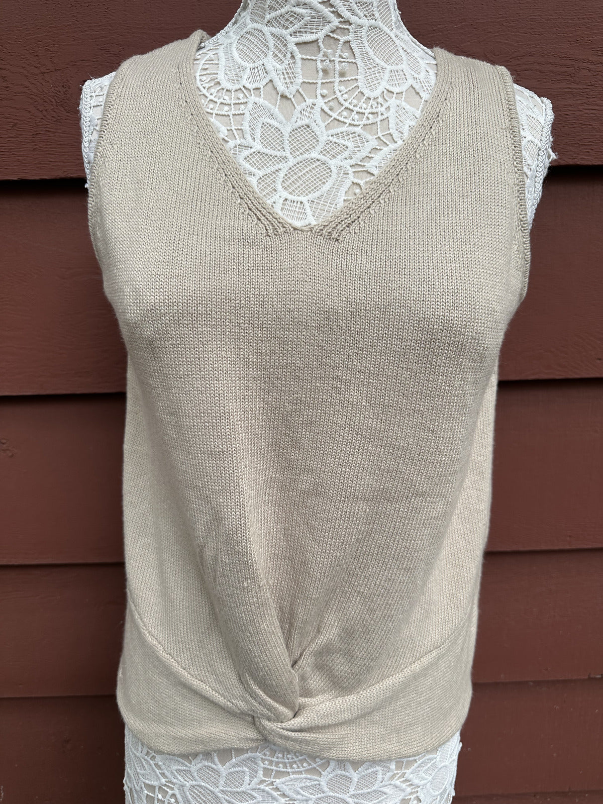 Apt. 9 Lightweight Knit Sweater Tank Top in Cream with Twist Knot Detail