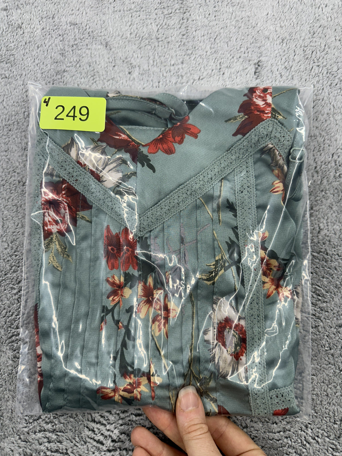 Doe & Rae Satin Floral Camisole Top in Teal with Lace Trim and Pintuck Pleats