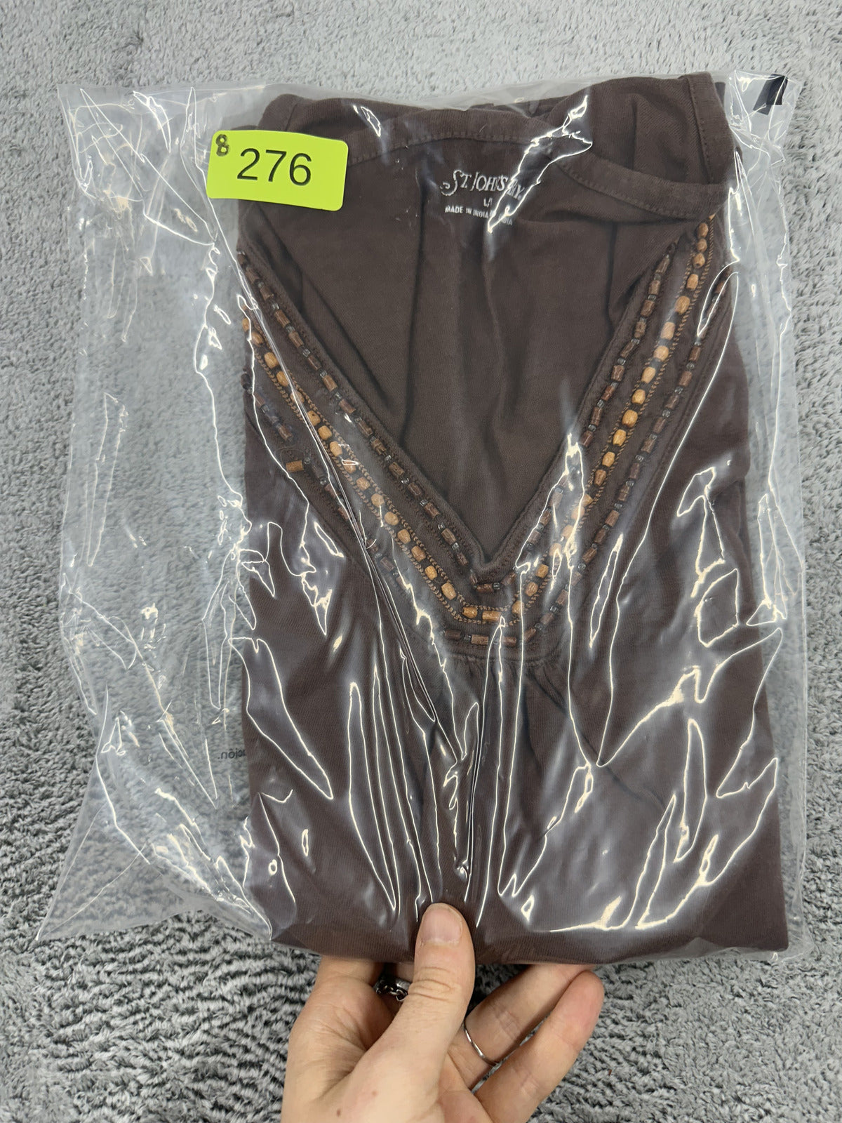 St. John's Bay Brown Beaded V Neck Tank Top Bohemian Indie