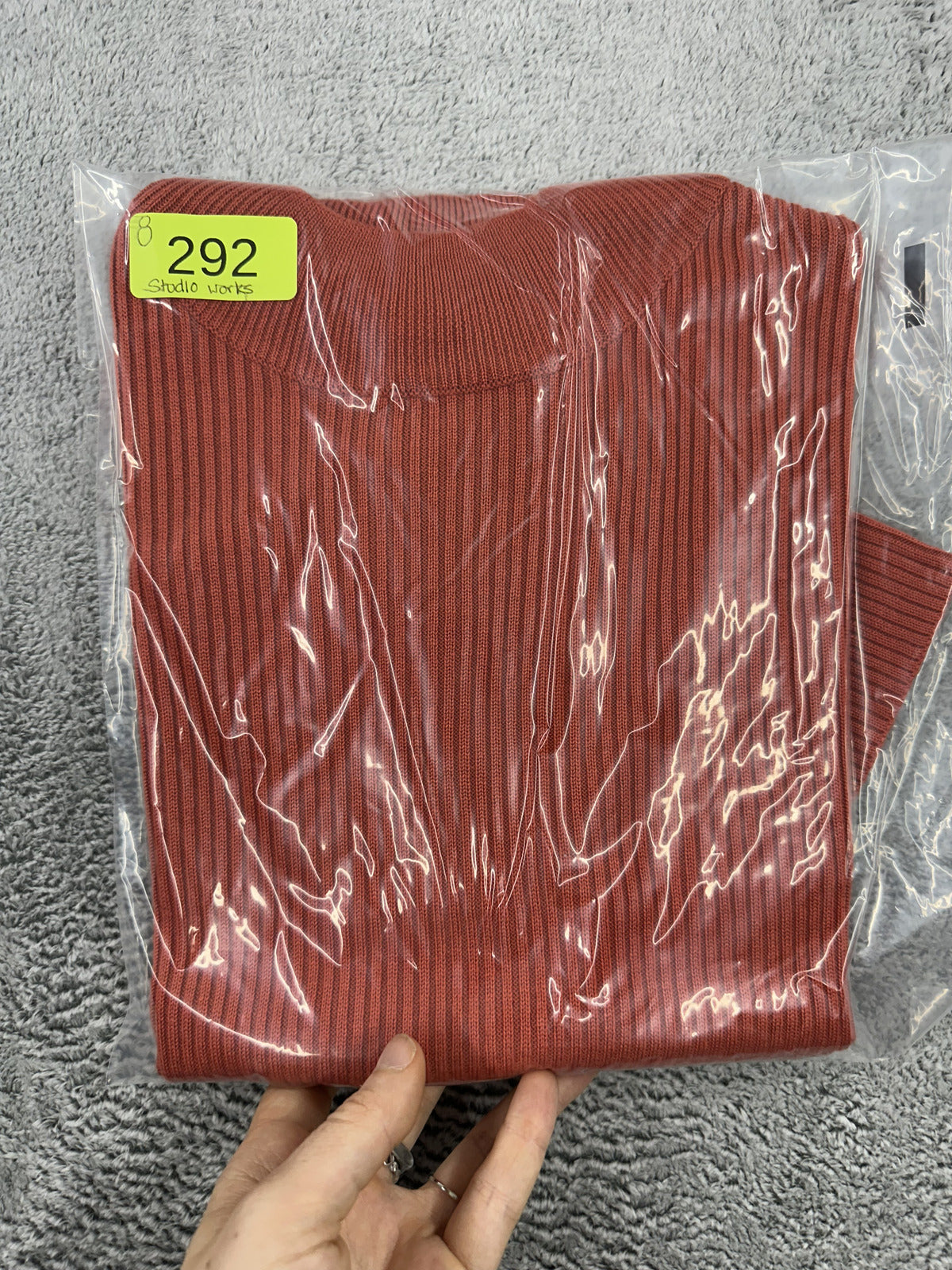 Studio Works Rust Ribbed Knit Mock Neck Top Casual Office Fall
