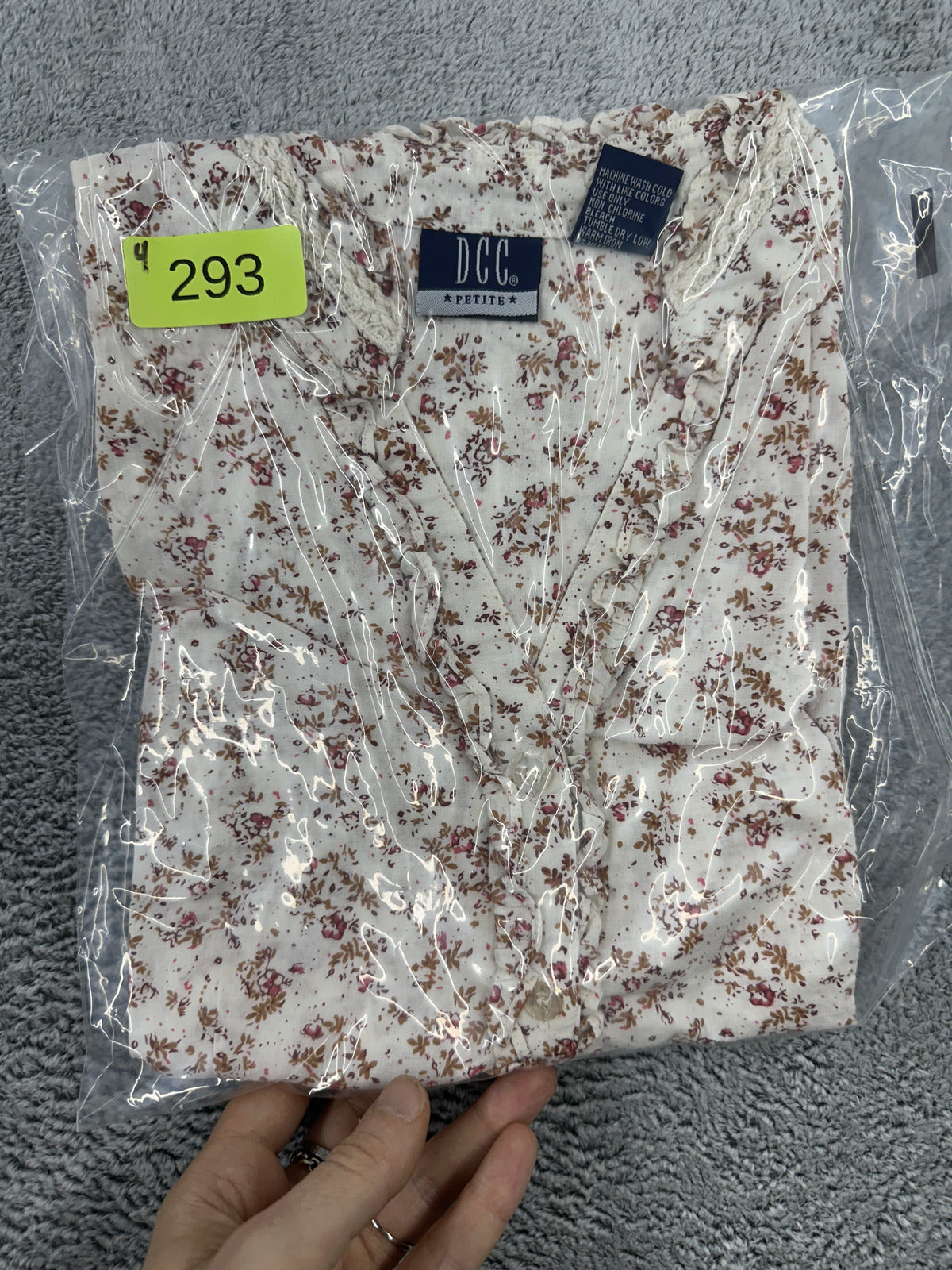 DCC Petite Floral Ruffle Collar Blouse Cream Brown Cotton Feminine