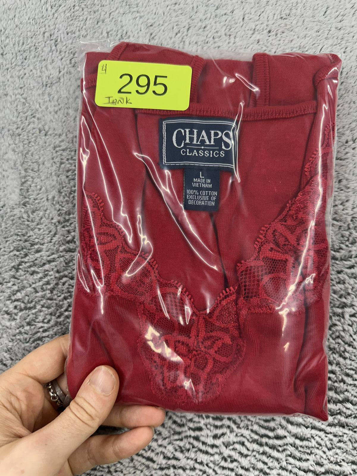 Chaps Classics Red Cotton Tank Top with Lace Trim Neckline Y2K Feminine