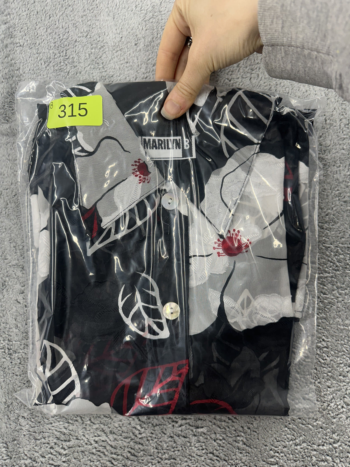 Marilyn B Sheer Black Floral Blouse with Red Leaf Accents Dark Coquette