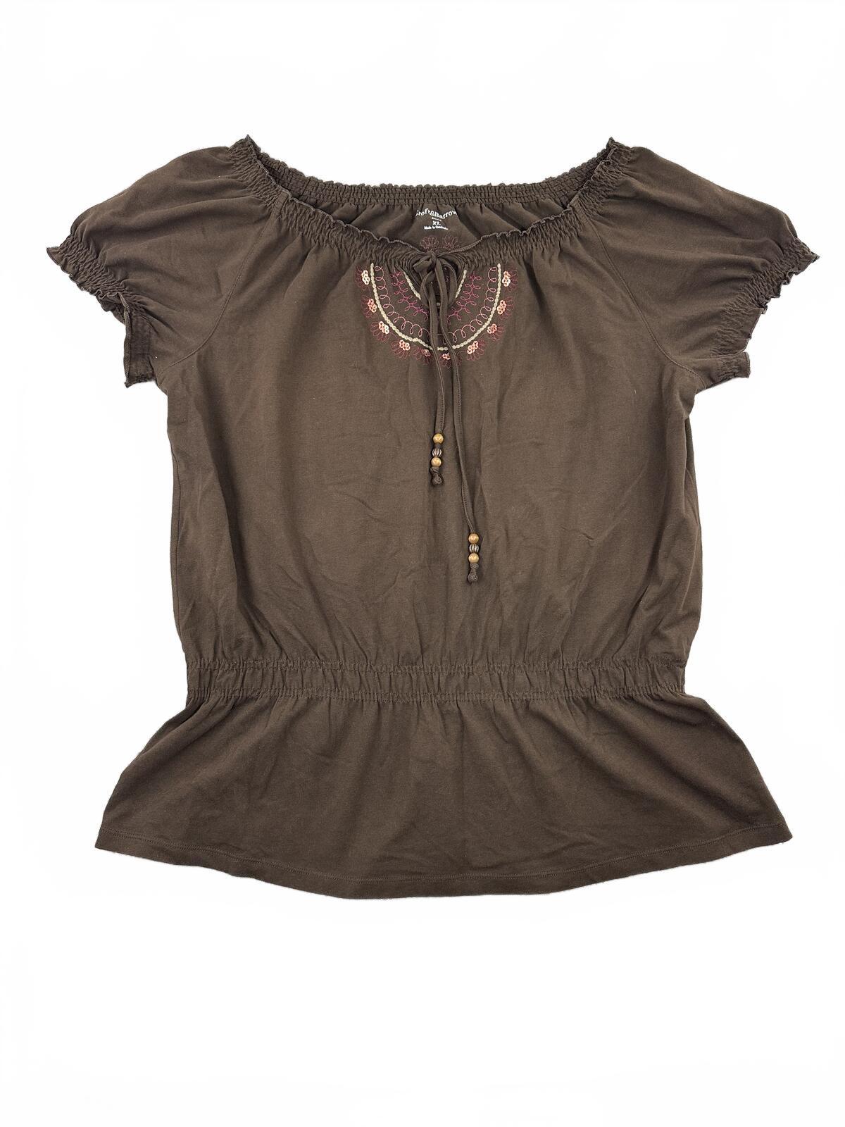 Croft & Barrow Brown Bohemian Embroidered Peplum Top