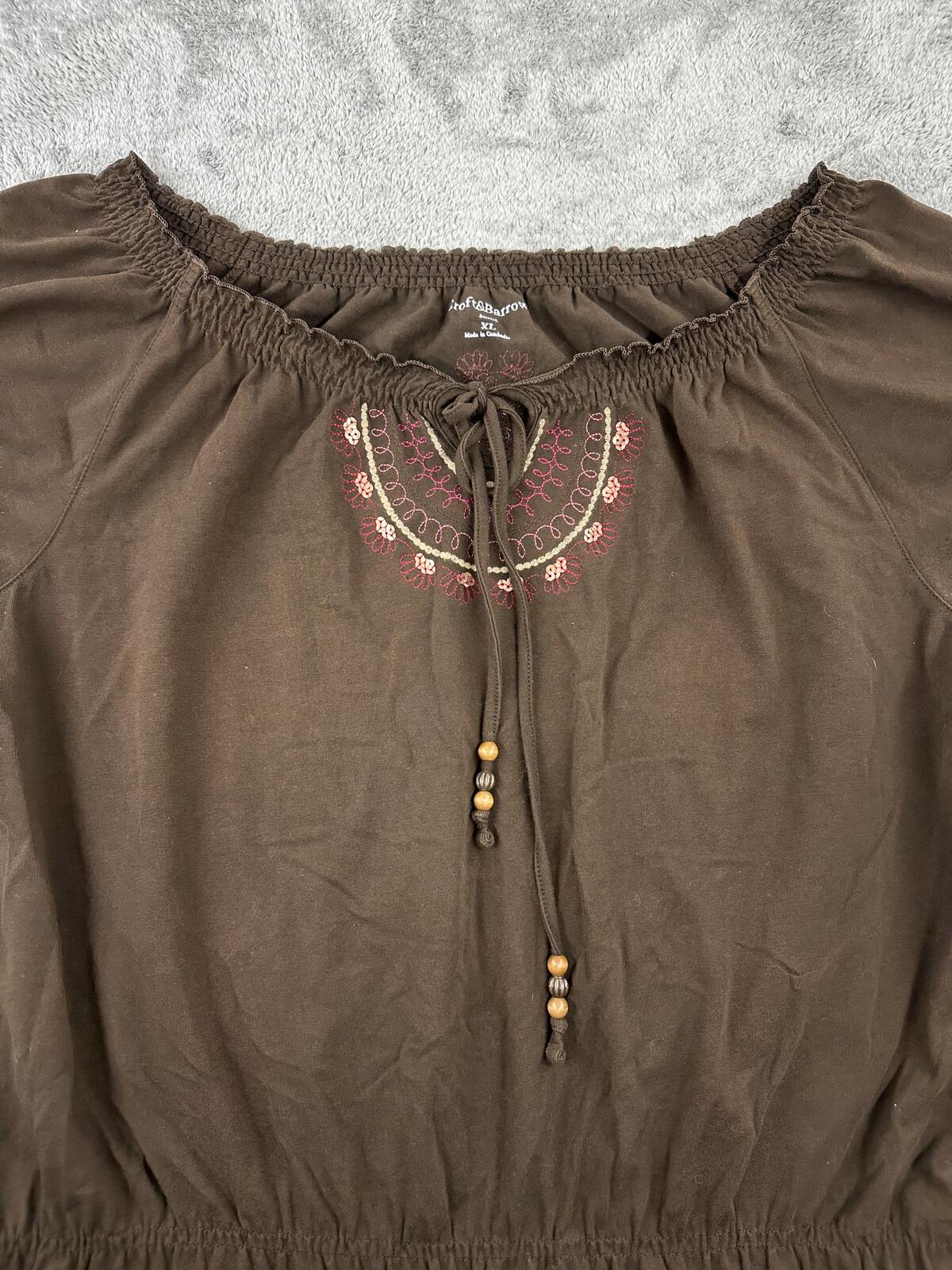 Croft & Barrow Brown Bohemian Embroidered Peplum Top