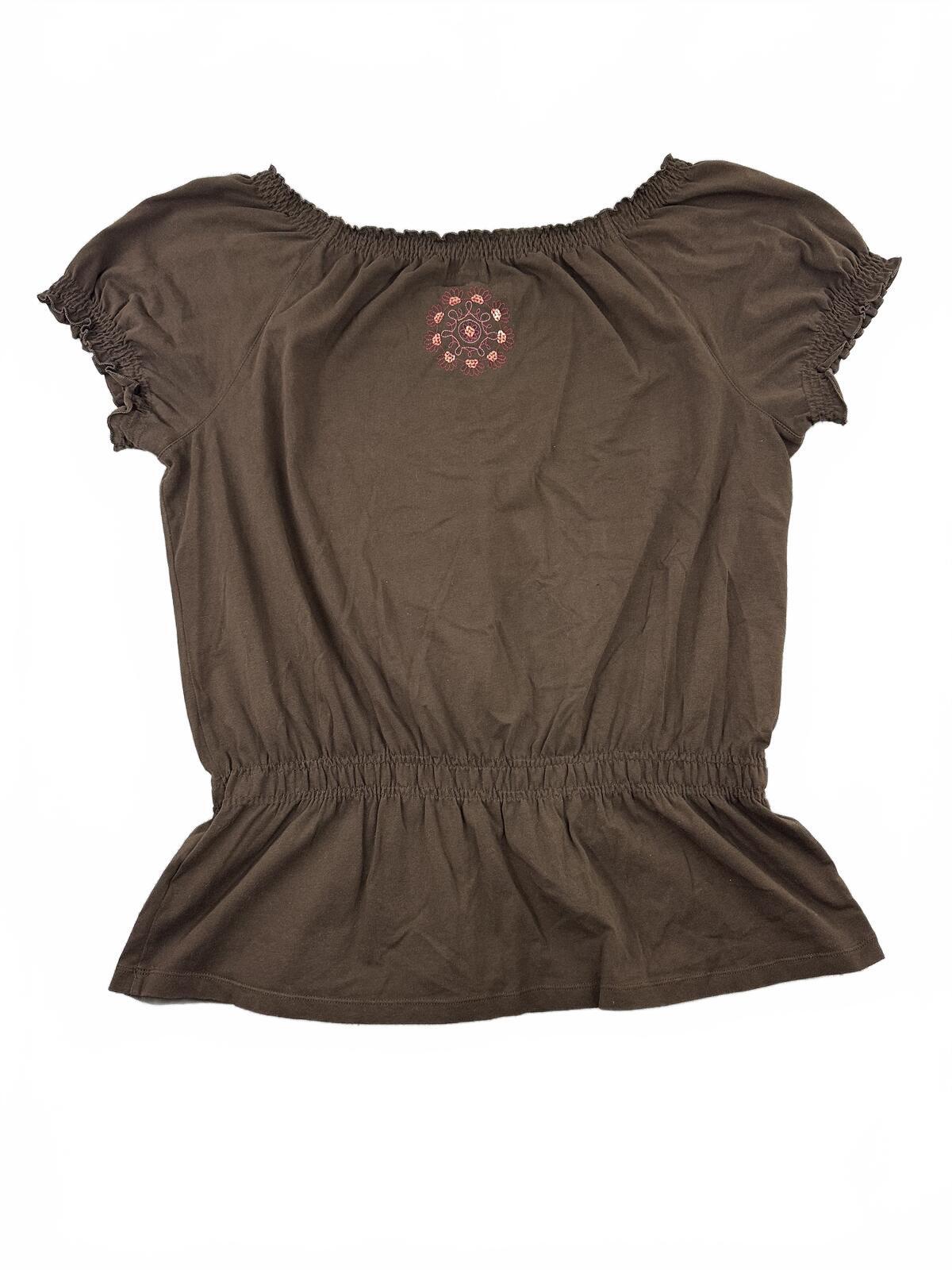 Croft & Barrow Brown Bohemian Embroidered Peplum Top