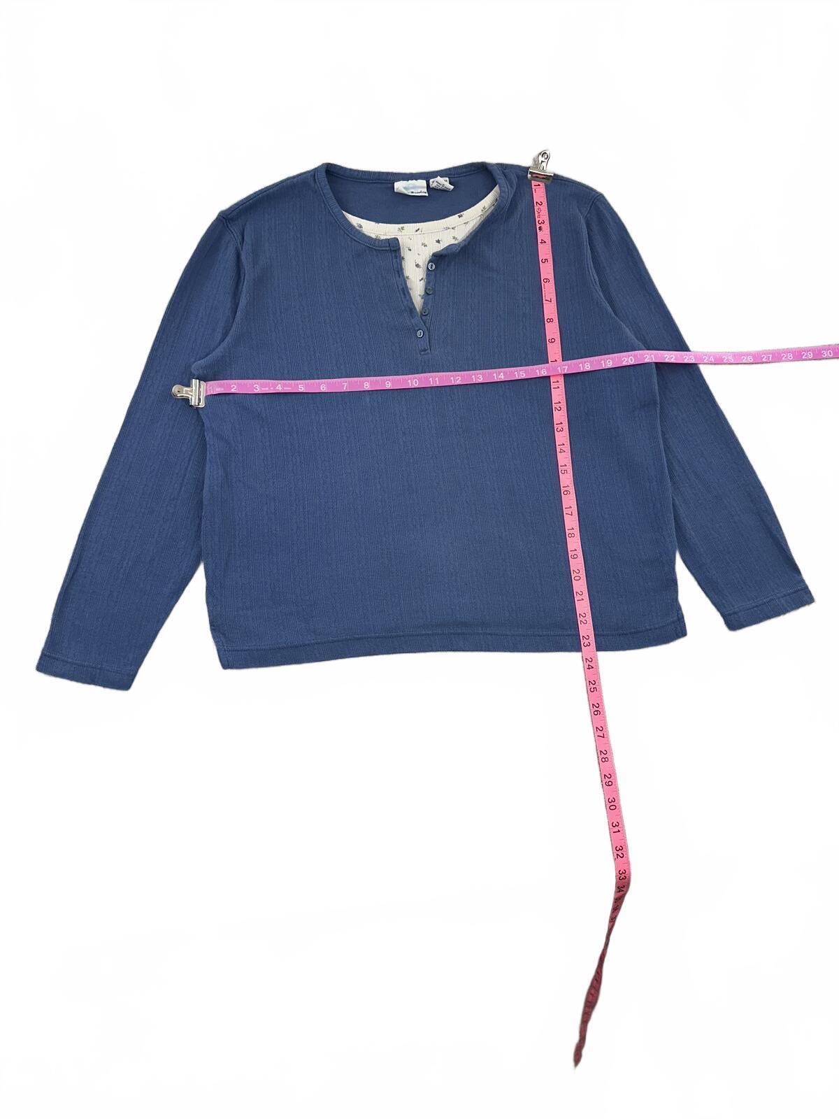 Bobbie Brooks Cozy Blue Long Sleeve Thermal Shirt with Button Neckline