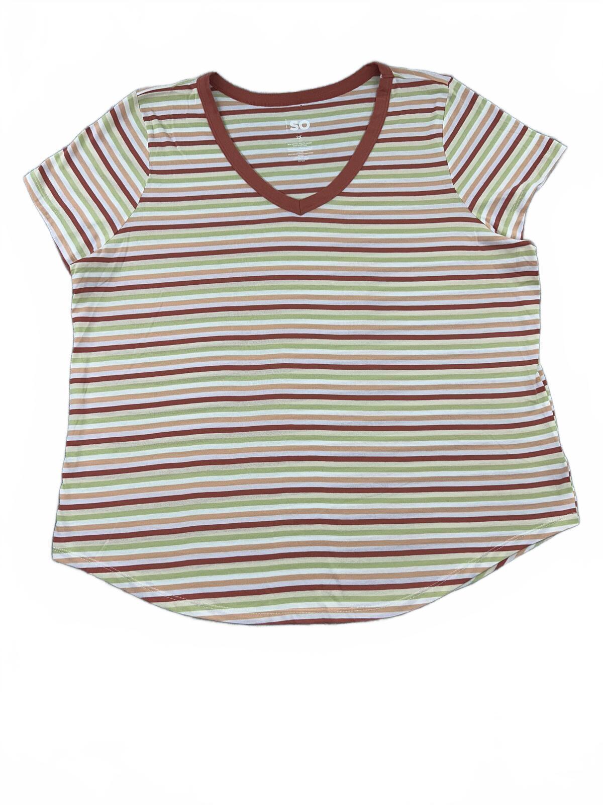 SO Striped V Neck Tee Casual Vintage Inspired Soft Cotton Blend Shirt