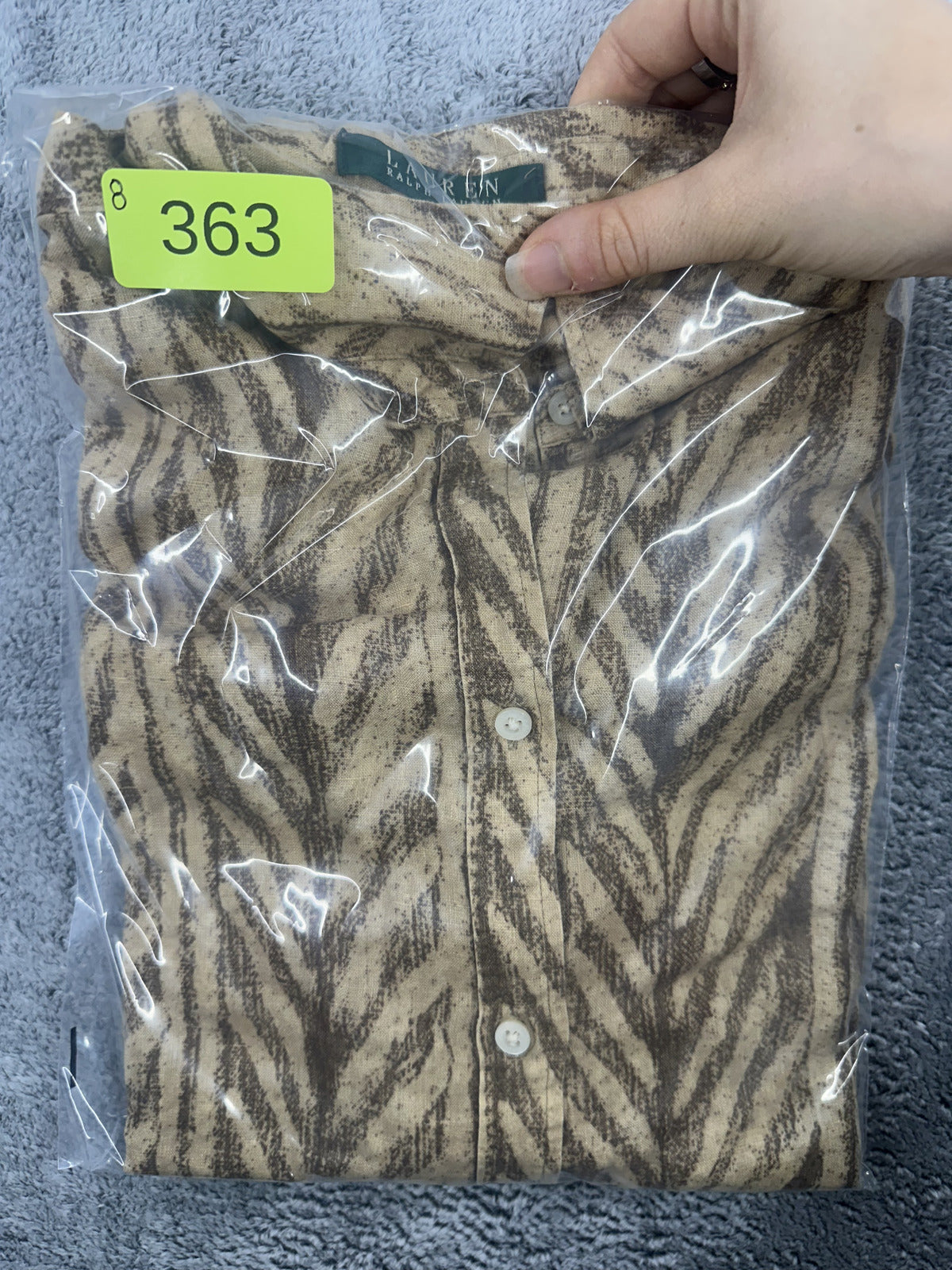 Lauren Ralph Lauren Linen Blend Button Down Blouse in Earthy Chevron Print