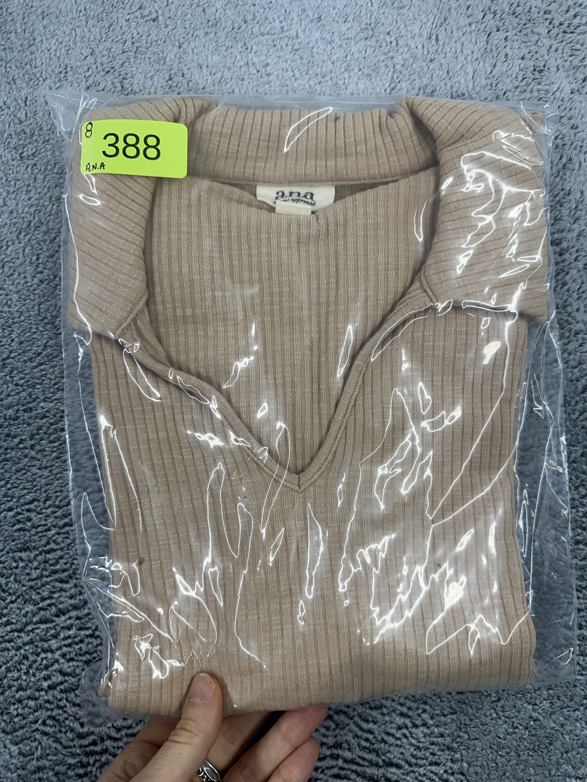 a.n.a A New Approach Beige Ribbed Knit Polo Top Office Siren