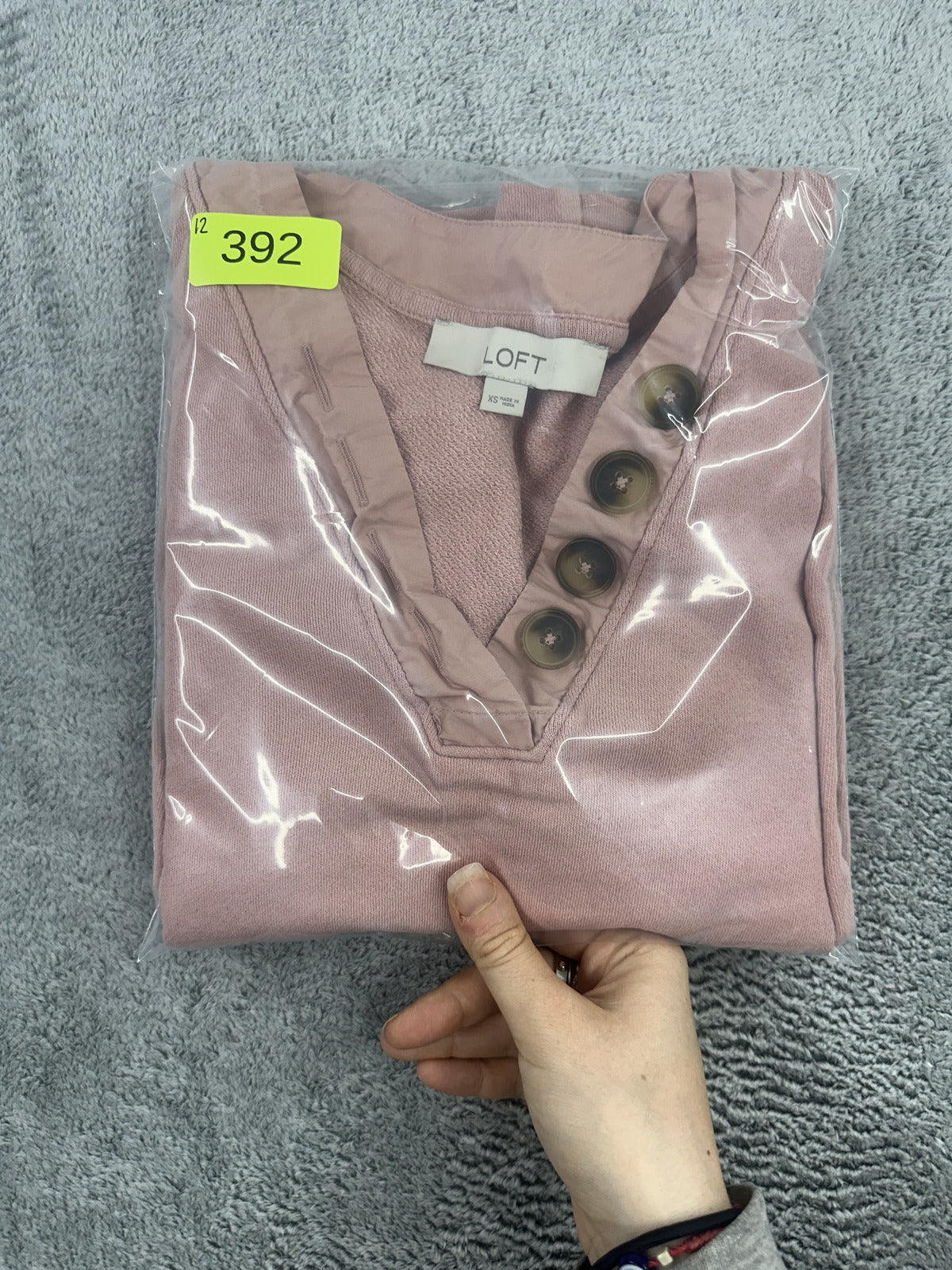 LOFT Soft Mauve V Neck Long Sleeve Top with Button Detail Feminine Casual Style