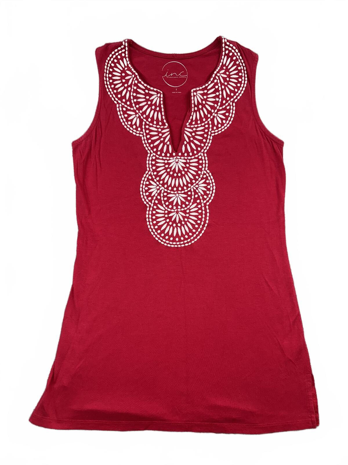 INC International Concepts Red Embroidered Sleeveless Top