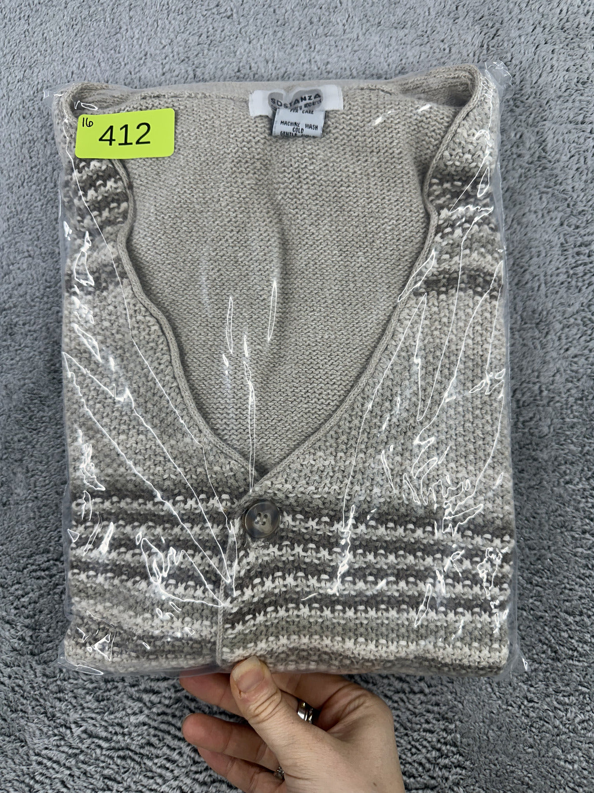 Sostanza Vintage Knit Sweater Vest Gray Taupe Striped Button Front