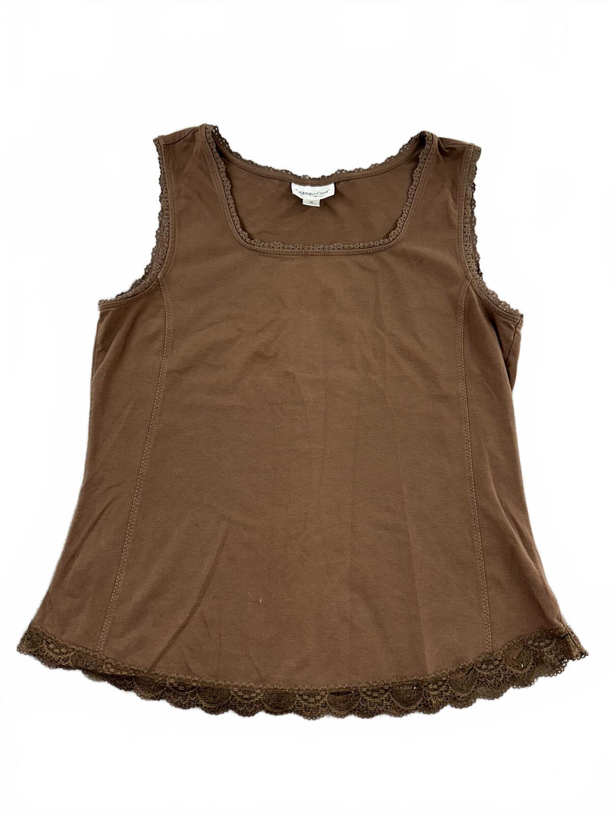 Coldwater Creek Brown Lace Trim Tank Top Y2K Casual Feminine Summer Layer