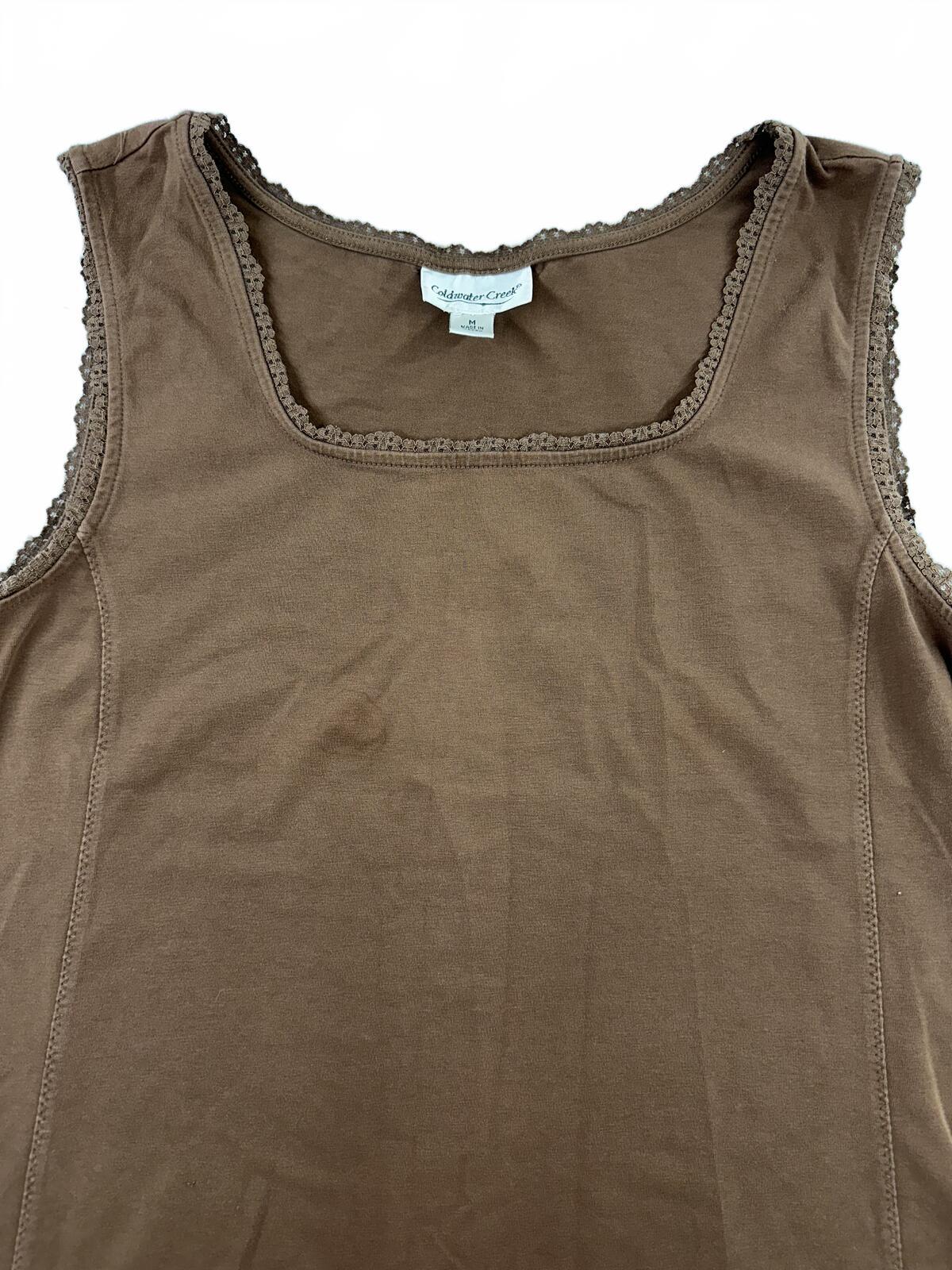 Coldwater Creek Brown Lace Trim Tank Top Y2K Casual Feminine Summer Layer