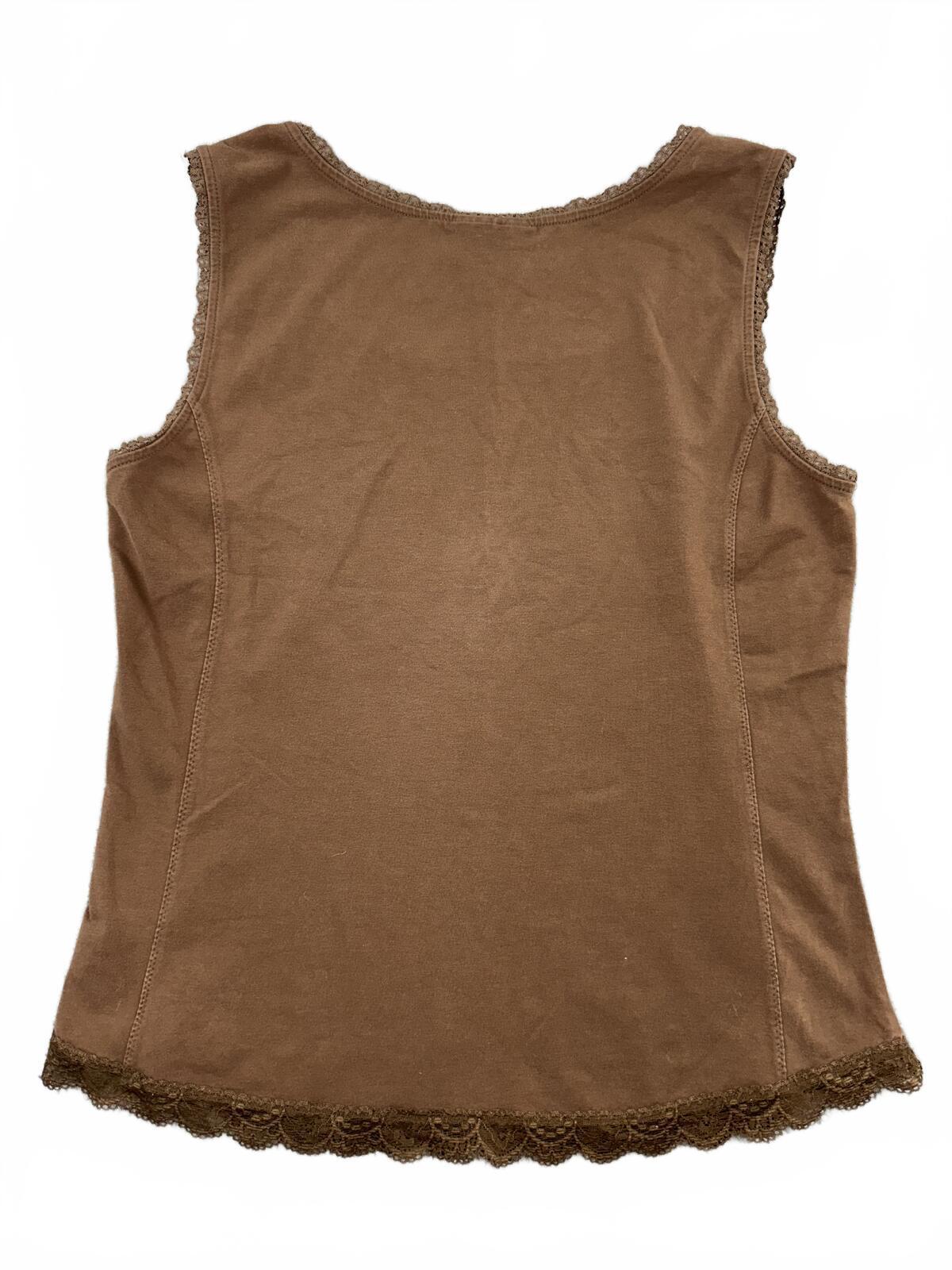 Coldwater Creek Brown Lace Trim Tank Top Y2K Casual Feminine Summer Layer